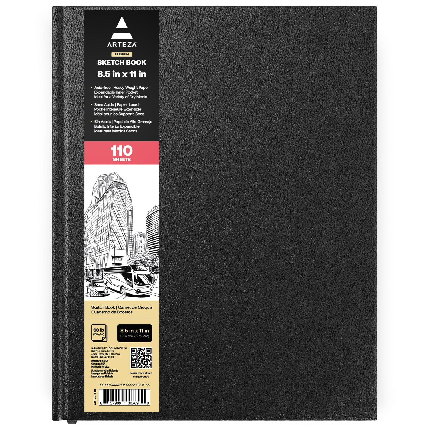 ARTEZA Hardcover Sketch Book 8.5 x 11 Drawing Pad 100 Sheets Sketch Pads for Drawing for Adults & Teens