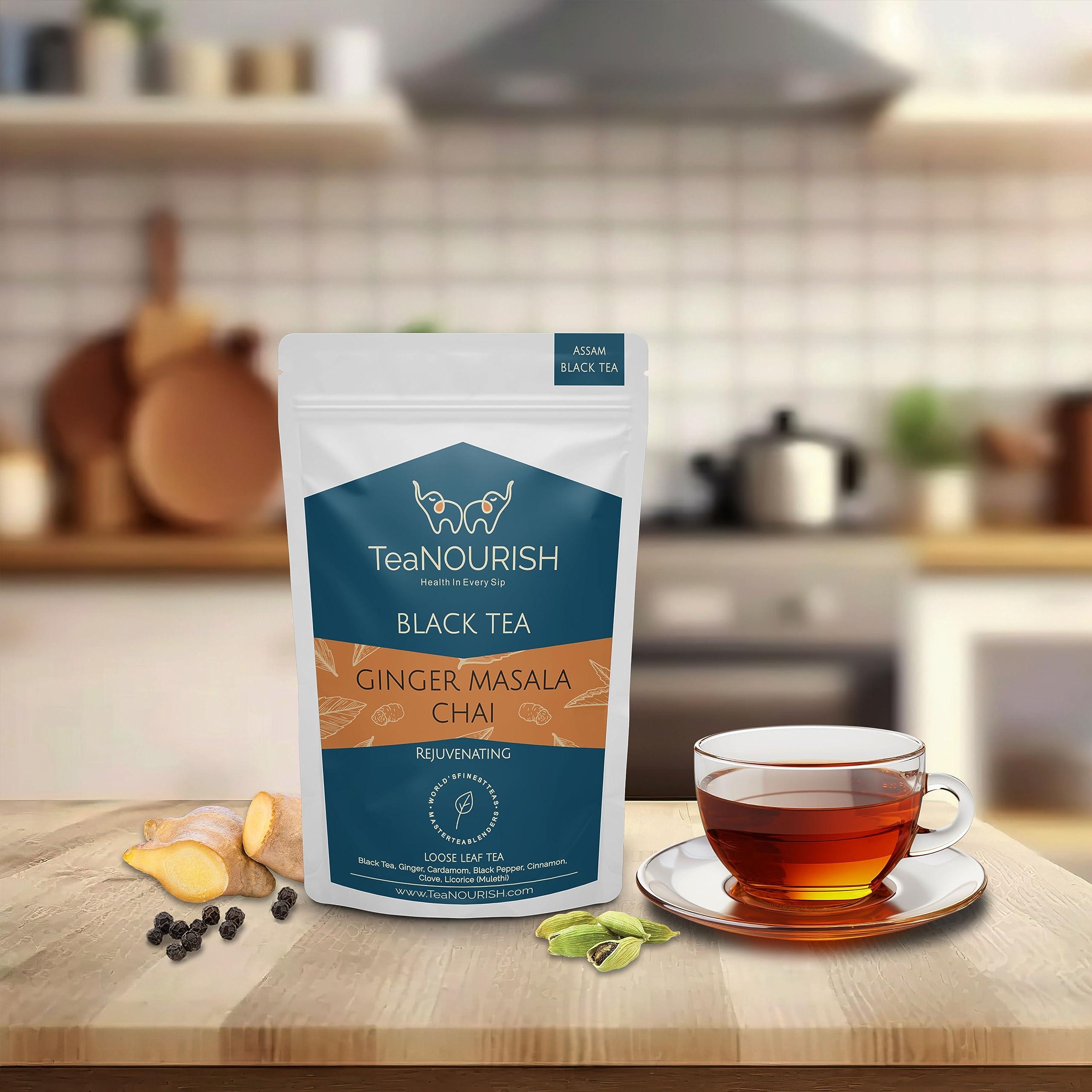 TeaNOURISH Ginger Masala Chai Tea | Assam CTC Loose Black Tea | Blended with Authentic Indian Spices | Indian Ginger Tea | 100% NATURAL INGREDIENTS - 3.53oz/100g - Image 3