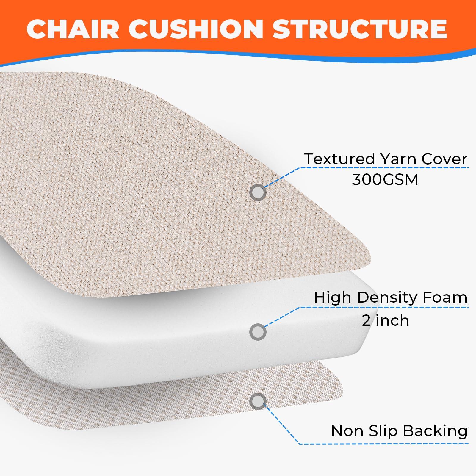 Sunsleek Chair Cushions for Dining Chairs, D-Shaped Seat Cushions with Removable Washable Cover and Ties, Chair Pads for Kitchen, Indoor Dining Room, Patio Chairs, 17'' x 16'', Set of 4, Beige - Image 5