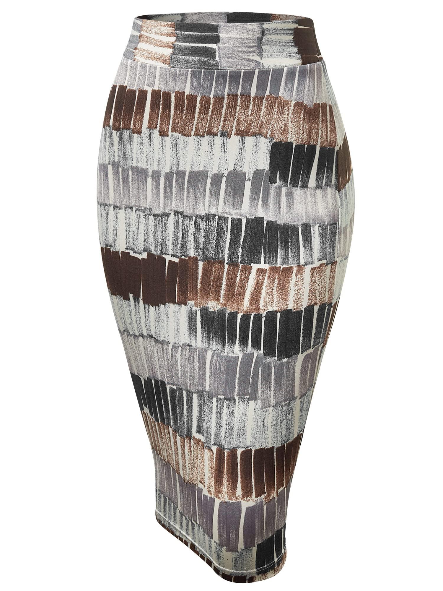 Made By Johnny Women's Premium Scuba Stretch High Waist Pencil Skirt Below Knee for Office Wear