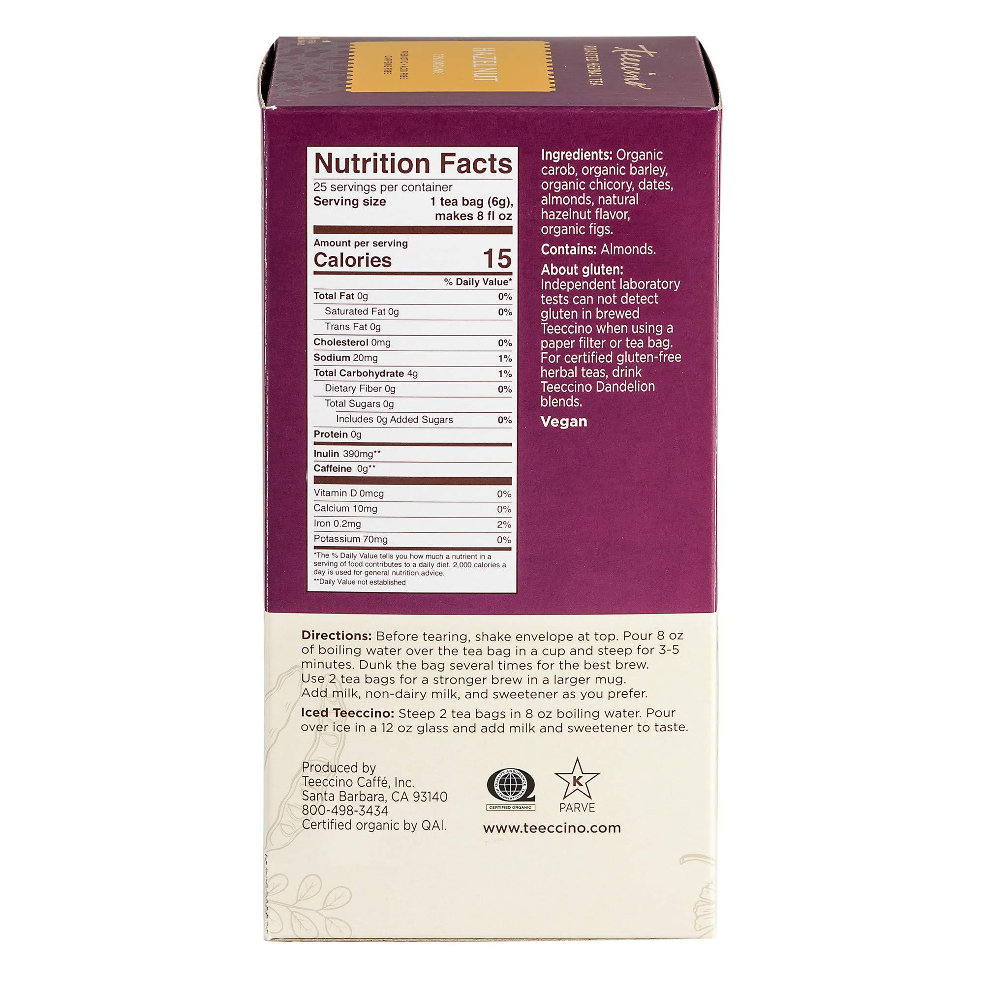 Teeccino Hazelnut Herbal Tea - 25 Tea Bags - Rich & Roasted Herbal Tea That’s Caffeine Free & Prebiotic for Natural Energy, - Image 2