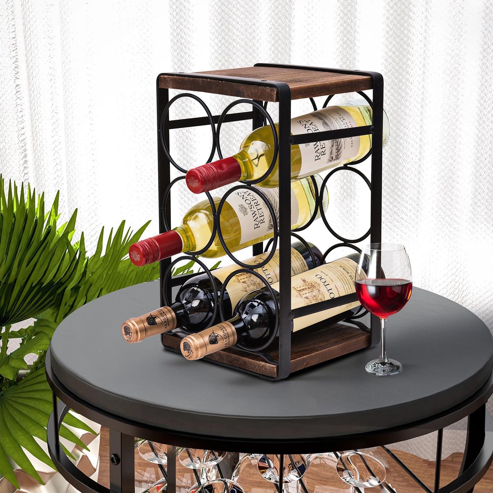 SODUKU Rustic Wood Countertop Wine Rack 6 Bottles No Need Assembly Brown - Image 6