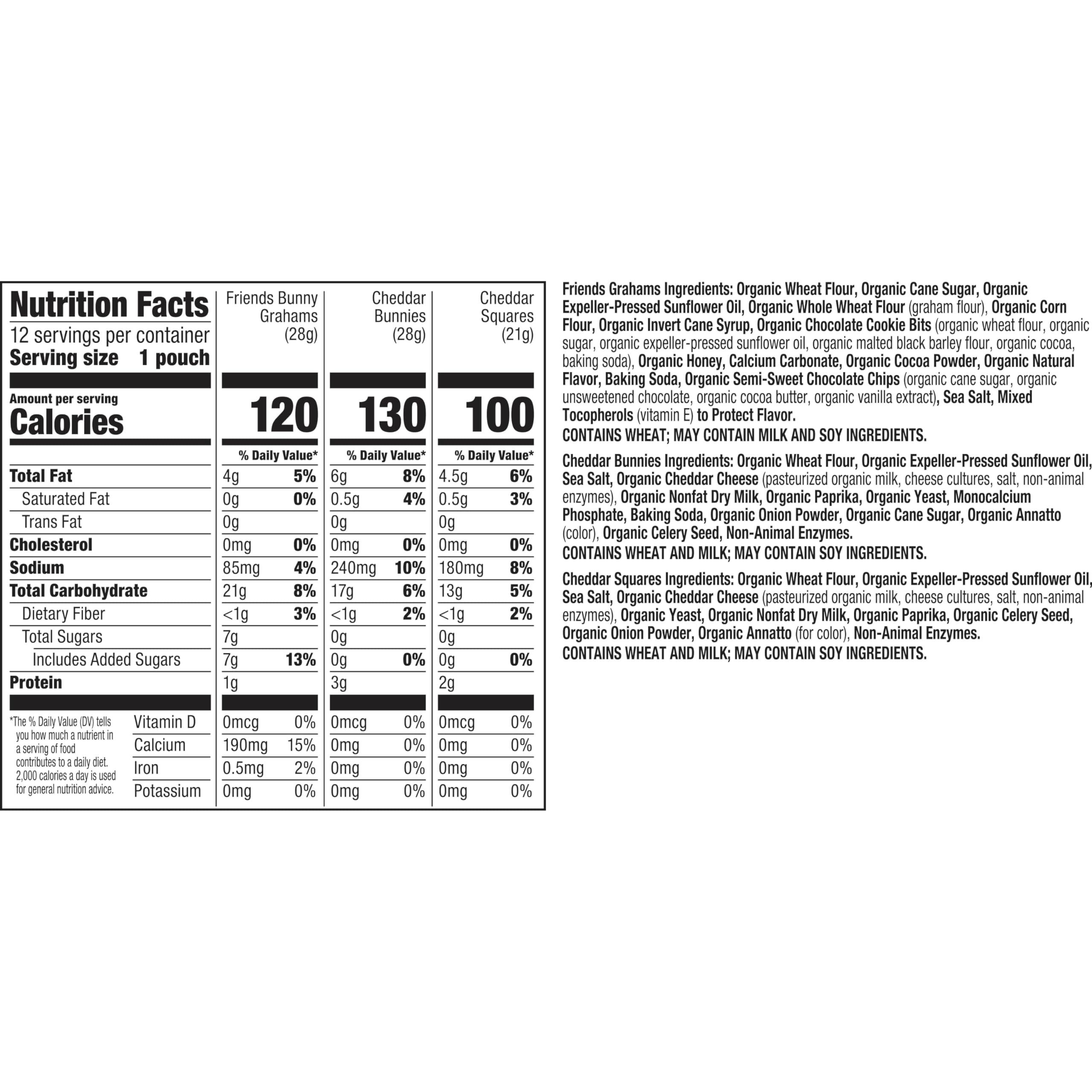 Annie's Organic Variety Pack, Cheddar Bunnies, Bunny Grahams and Cheddar Squares, 12 Pouches, 11 oz - Image 9