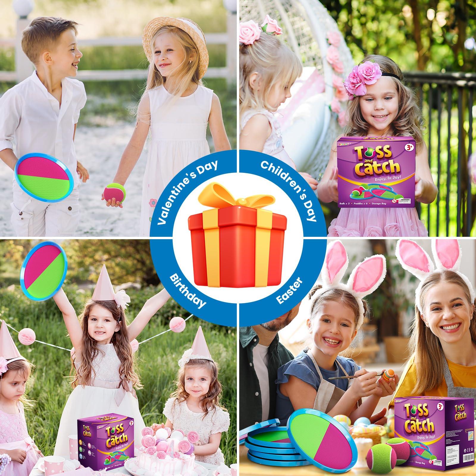 Aywewii Toss and Catch Ball Set Kids Games, Beach Outdoor Toys for Kid with 6 Paddles and 3 Balls Kids Toys Outside Boys Game Age 3-12 Easter Basket Stuffers Birthday Gift - Image 7