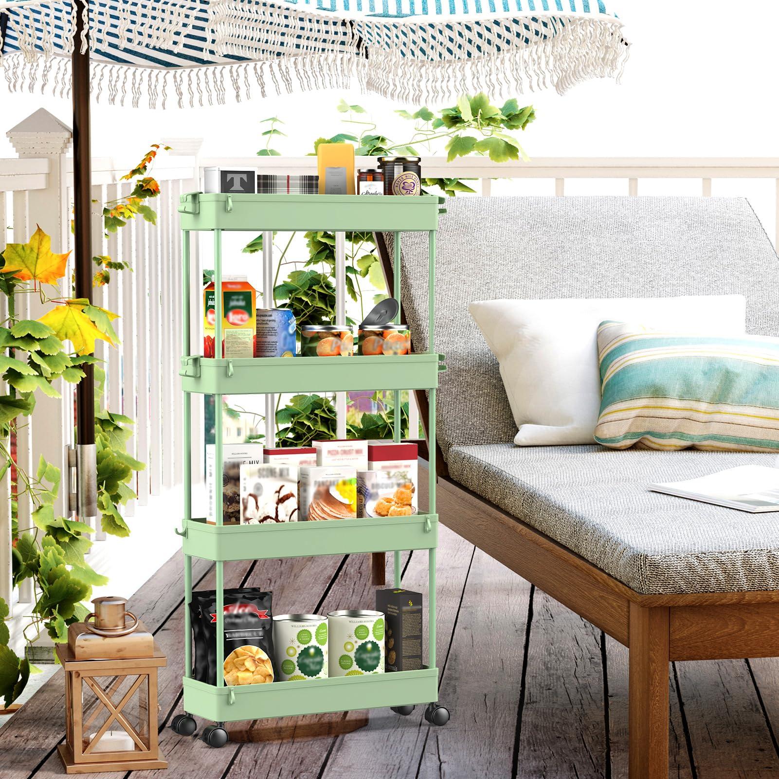 SPACEKEEPER Slim Rolling Storage Cart 4 Tier Bathroom Organizer Utility Cart Mobile Shelving Unit Tower Rack for Kitchen, Laundry Room, Bathroom, Narrow Places, Green - Image 2