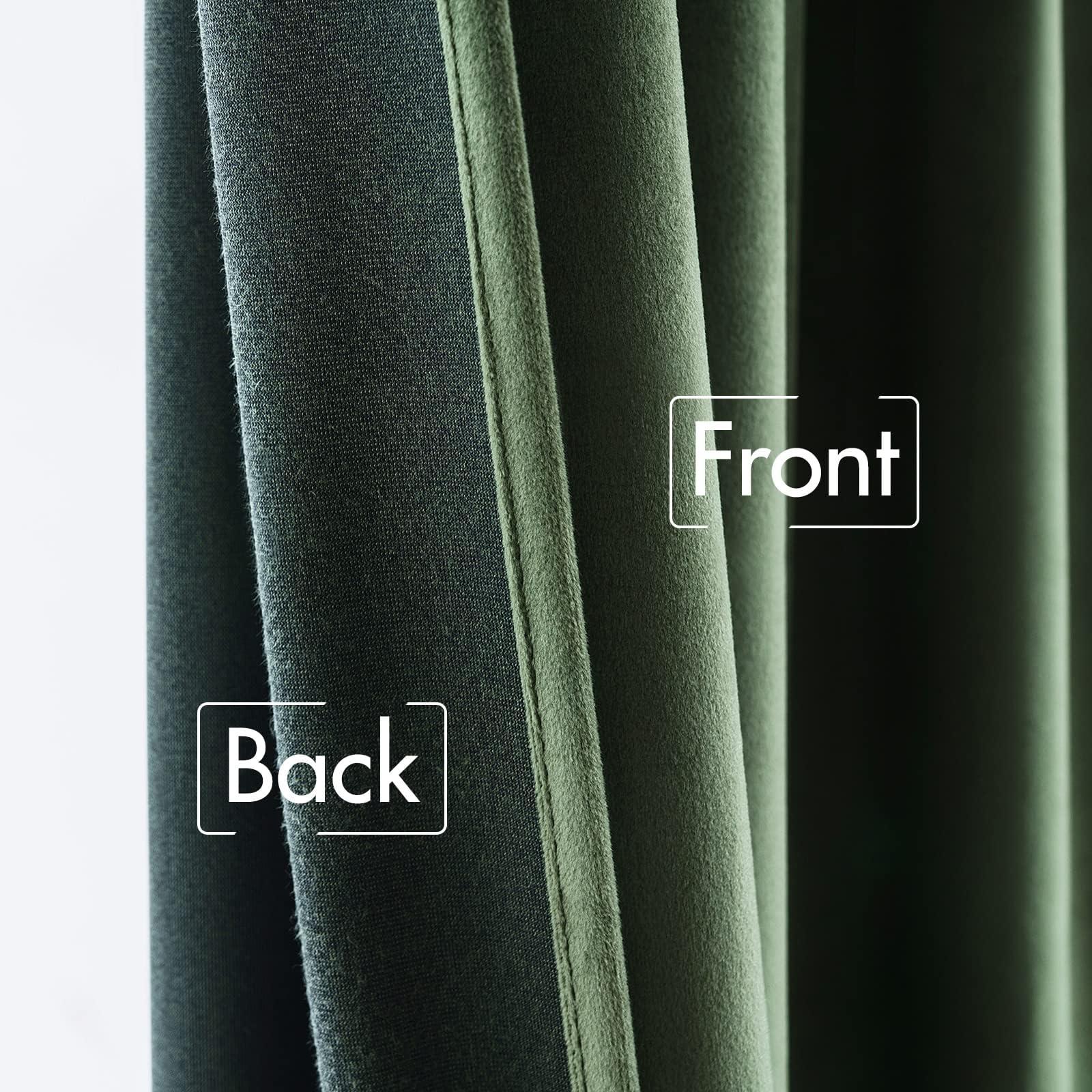 MIULEE Velvet Curtains 84 inches 2 Panels - Luxury Blackout Curtains for Bedroom Living Room Thermal Insulated Super Soft Window Drapes Rod Pocket & Back Tab, Olive Green, W52 x L84 inches - Image 6