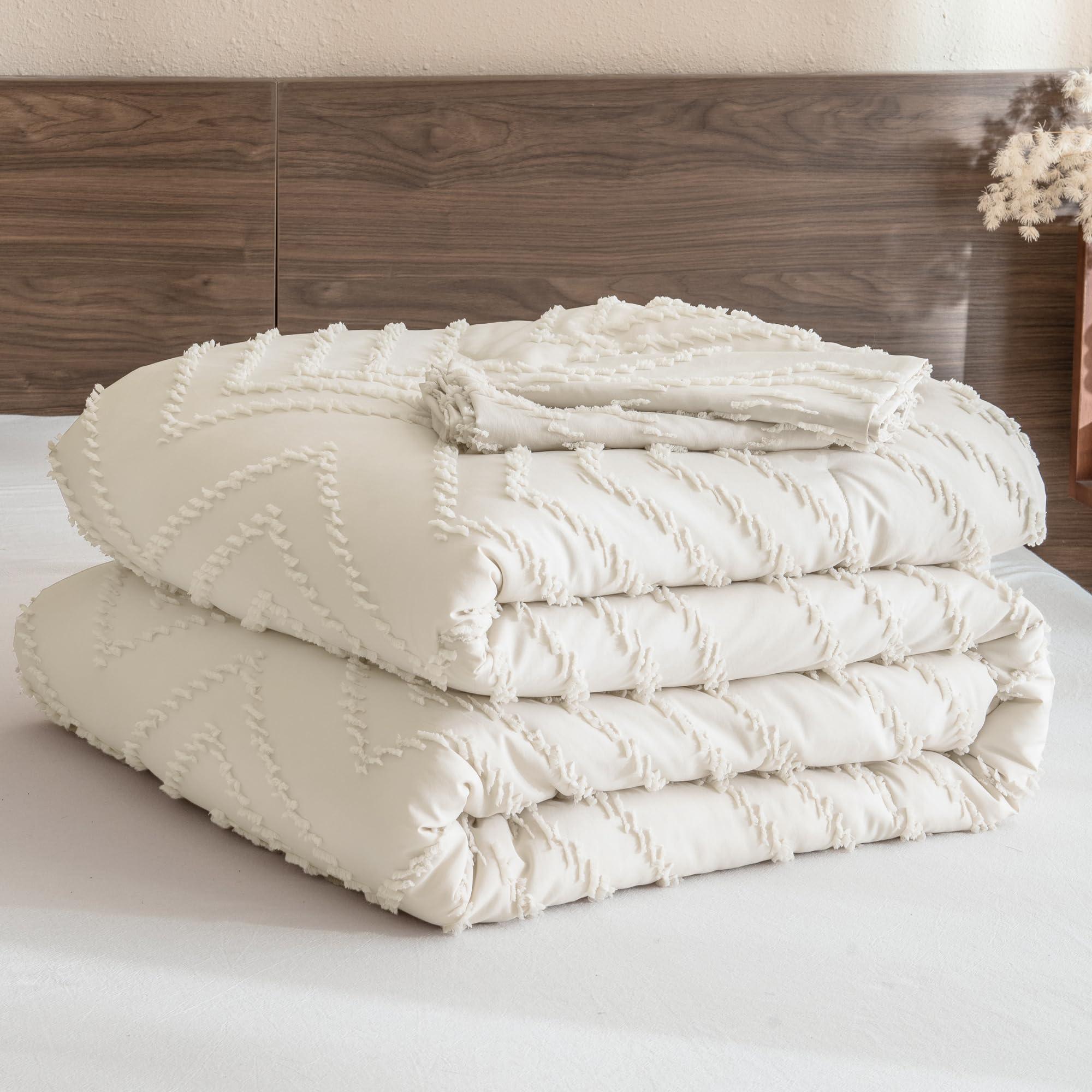 Andency King Size Comforter Set Beige, 3 Pieces Lightweight Comforter King Size Boho Bedding Comforter Sets, Soft Fluffy Cream Tufted Down Alternative Comforter Bed Set - Image 8