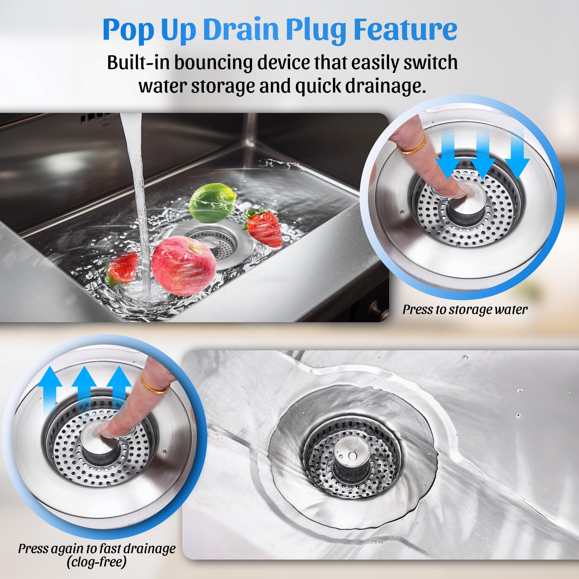 NinjaTiger Kitchen Sink Drain Strainer - 2-Pack Stainless Steel Sink Stopper 3-in-1 Pop-Up Sink Strainer with Anti-Clogging Basket Odor Filter Sink Drain Cover Plug for US Standard 3-1/2 Inch Drain - Image 4