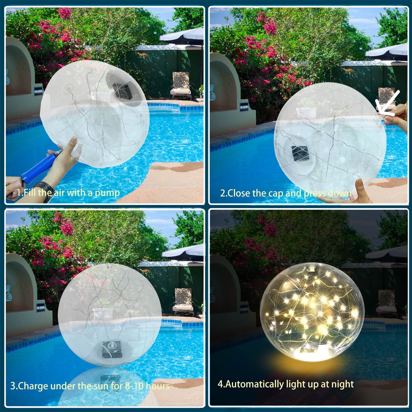 Solar Powered Floating Pool Lights - 14" Inflatable Waterproof Floating Light UP Pool Glow Balls, 3000K Warm-White Led Pool Lights That Float for Party Decorations, Outdoor Patio Detor (2 Pack) - Image 7