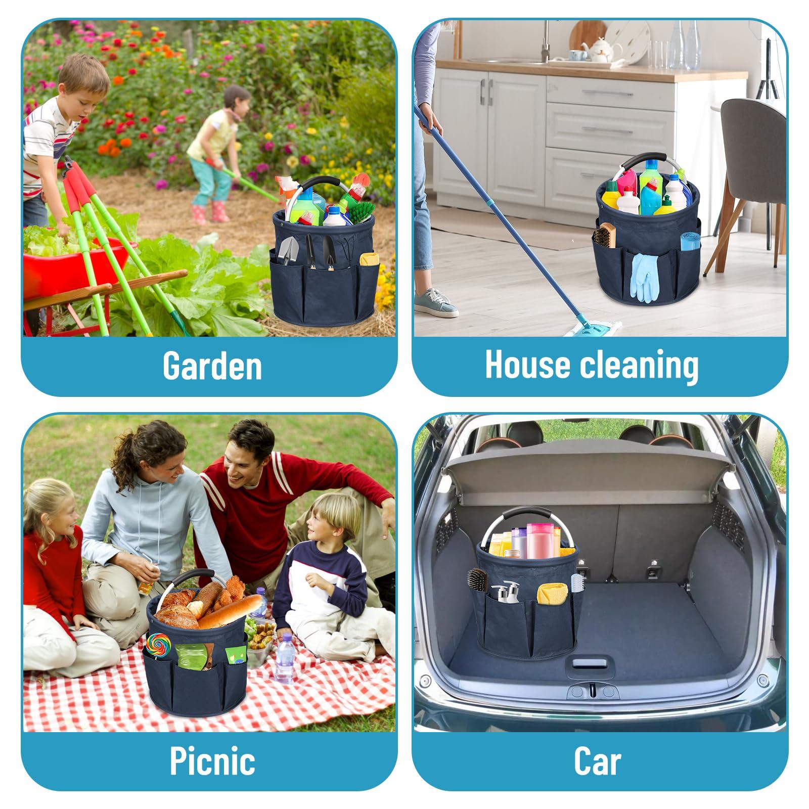 Qivine 17L Cleaning Caddy with Handle, Cleaning Supply Caddy Foldable Tool Bag Cleaning Products Organizers Portable Cleaning Bucket Organiser for Storing Towels(Blue) - Image 6