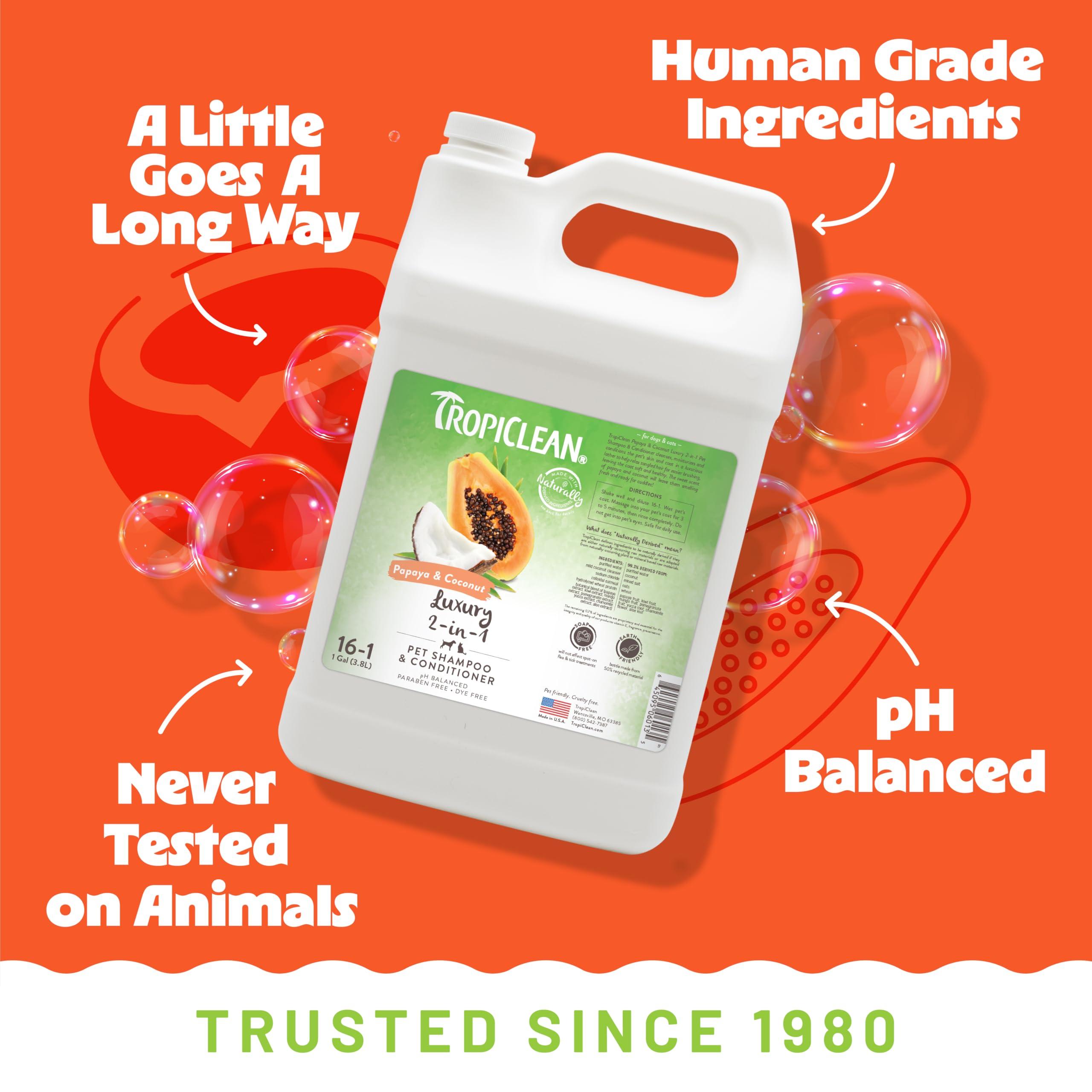 TropiClean 2-in-1 Dog Shampoo and Conditioner, Professional Dog Shampoo, Moisturizing Detangler, Puppy Safe, Made in USA, Papaya Scent, 1 Gallon - Image 4