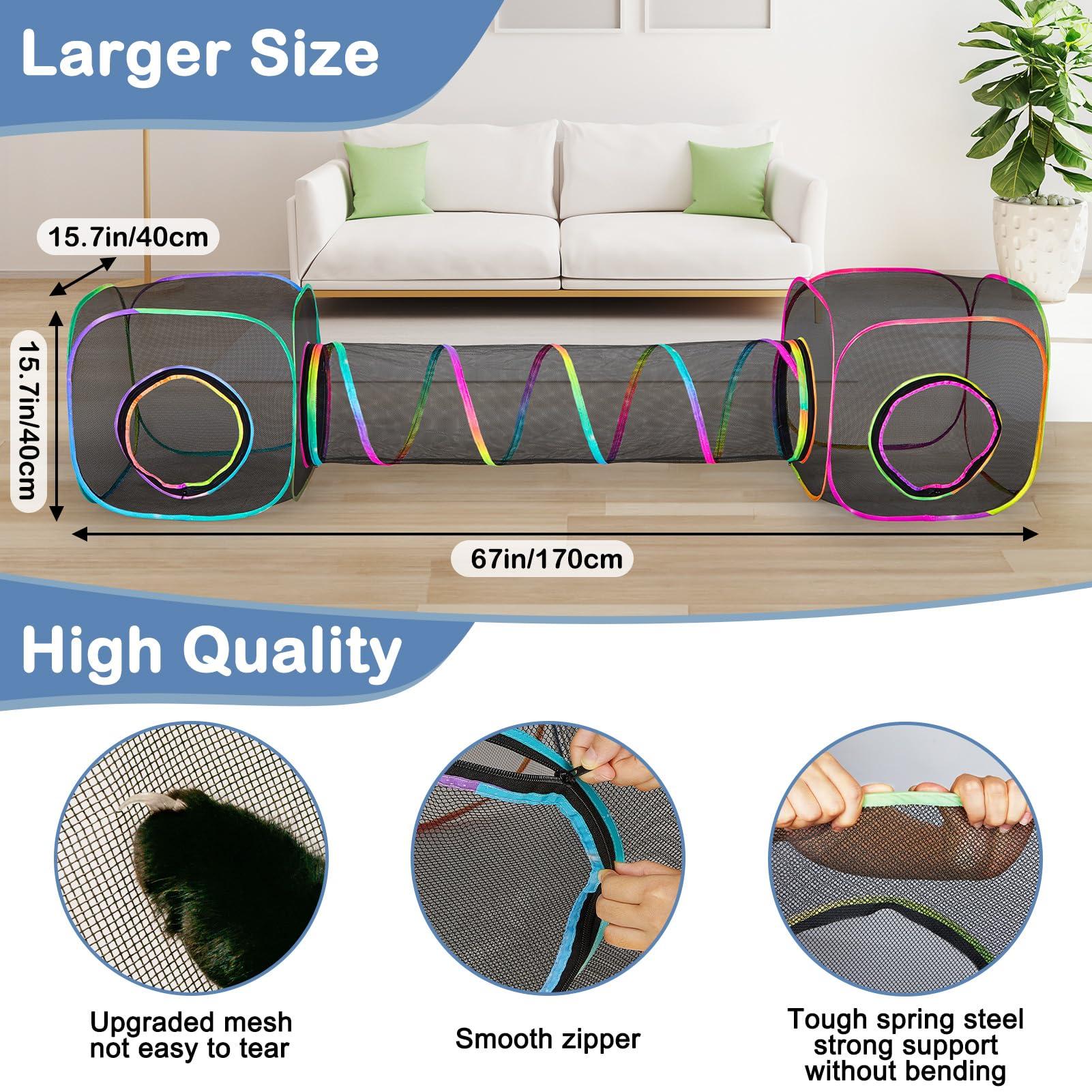 Outdoor Cat Enclosures Portable Cats Tunnel with Carry Bag Breathable Kitty Tent Outdoor with 2 Mouse Toys Outside Cat Enclosure for Indoor Cats (2 Cubes + Run Tunnel) - Image 3