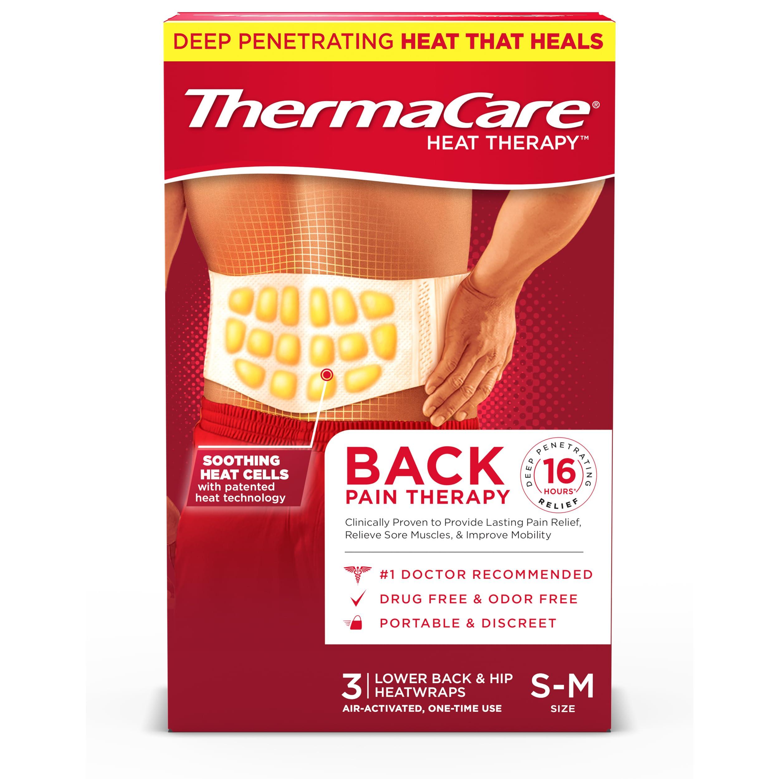 ThermaCare Back Pain Therapy Lower Back & Hip Small/Medium Pain Relief Heat Wraps, 3 Count