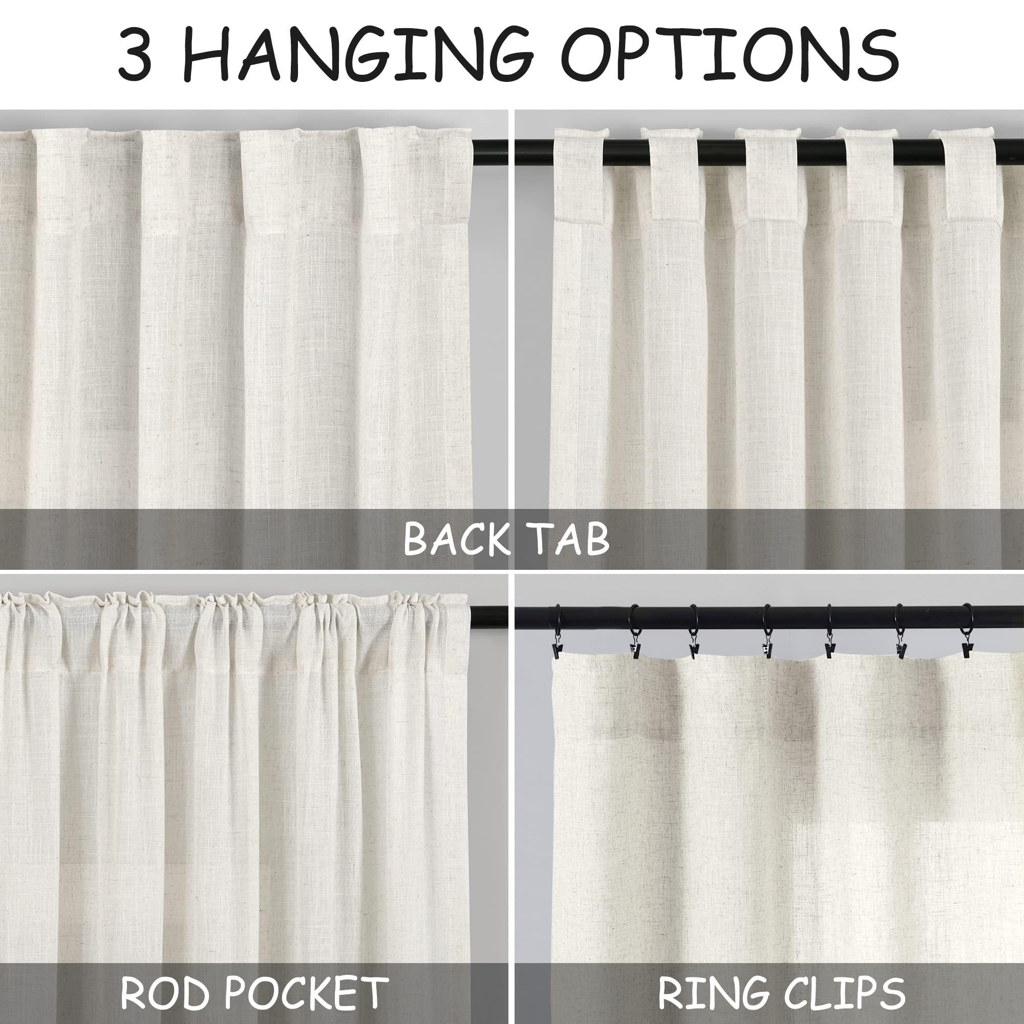 Cream Linen Curtains 102 inches Long 2 Panels Set for Living Room Extra Long Back Tab Curtains Neutral Farmhouse Light Filtering Semi Sheer Linen Drapes Ceiling to Floor for Large Window Ivory - Image 3