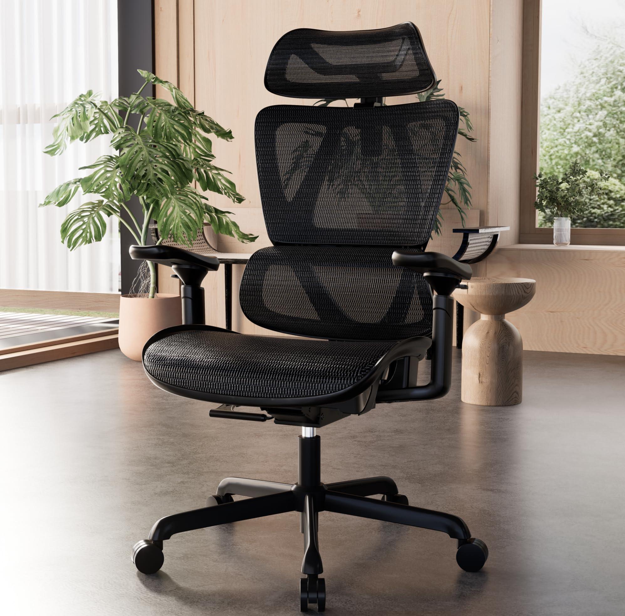 ELABEST T11 Ergonomic Office Chair,High Back Desk Chairs with Separate Lumbar Support,Magic Armrests,Adjustable Wide Headrest,Comfy Executive Computer Chair,Big and Tall Mesh Chair for Home Office