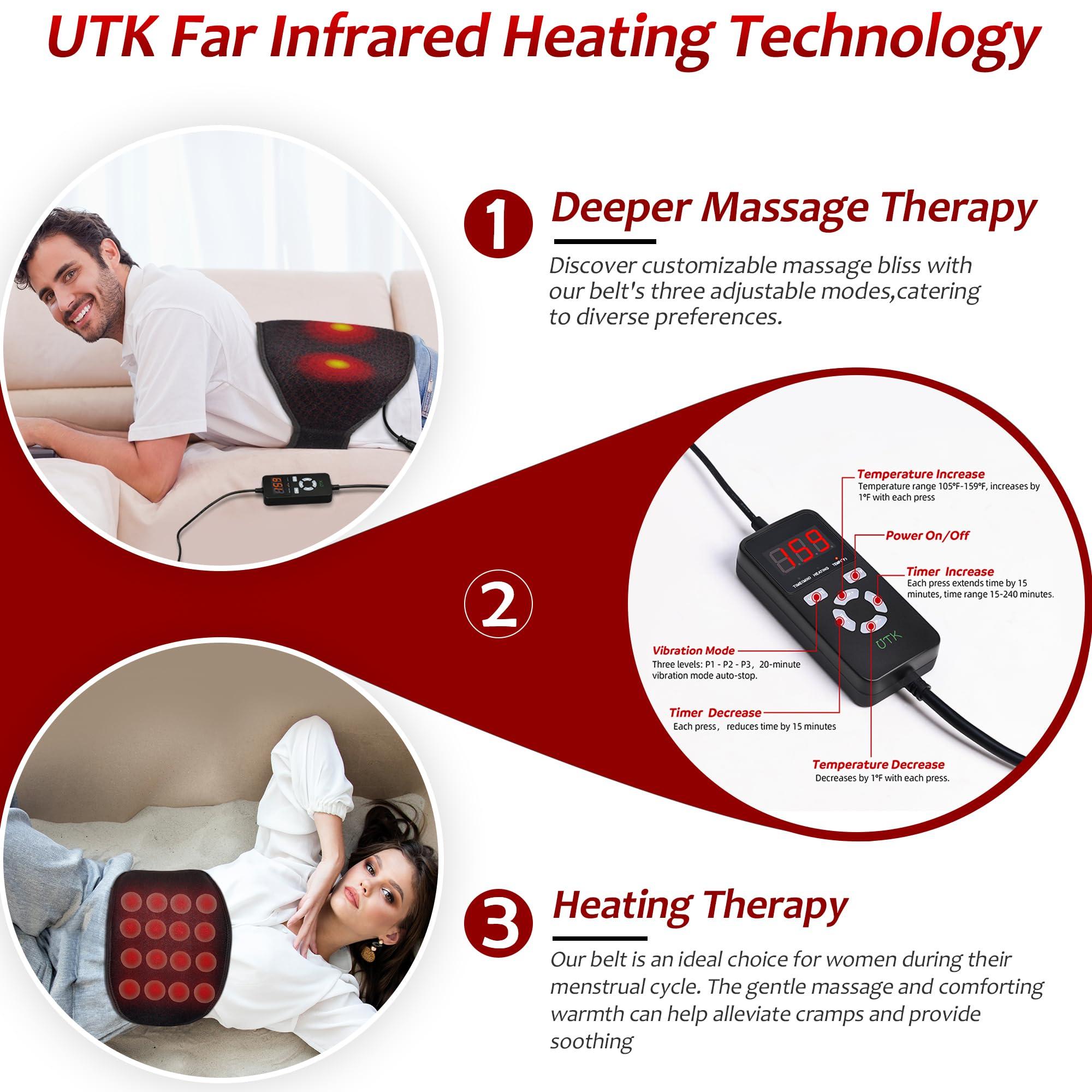 UTK Far Infrared Vibrating Heating Pad with Vibration Massage for Lower Back Pain. 3 Vibration Modes, Smart Controller, Hot Enough (103℉-159℉)，Back Pain Relief,S-XXXXL - Image 4