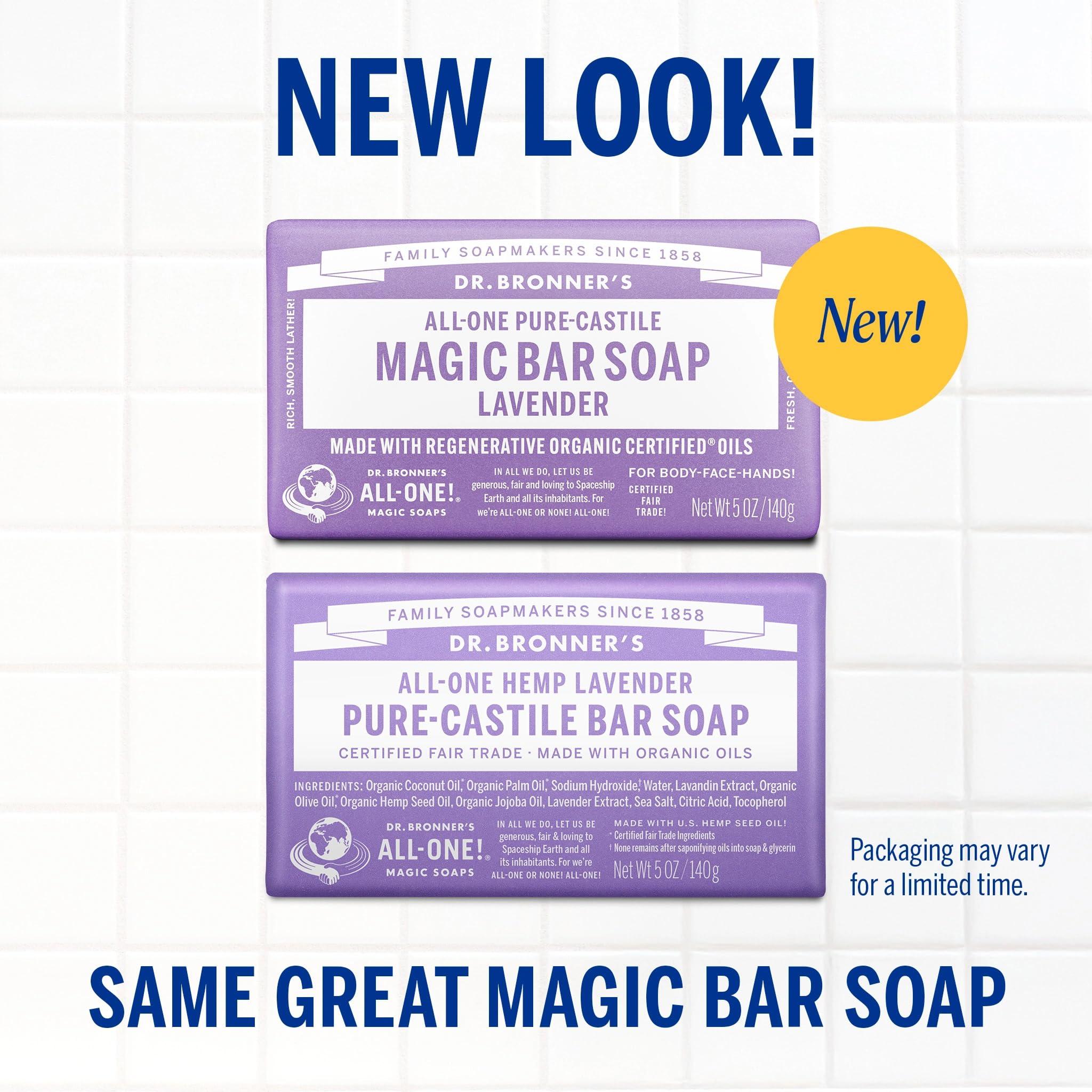 Dr. Bronner's Pure-Castile Magic Bar Soap - Made with Regenerative Organic Certified Oils - For Face, Body, Hair- Gentle on Sensitive Skin - Vegan Soap Bars for Men & Women - Lavender, 2 Pack, 5oz - Image 2