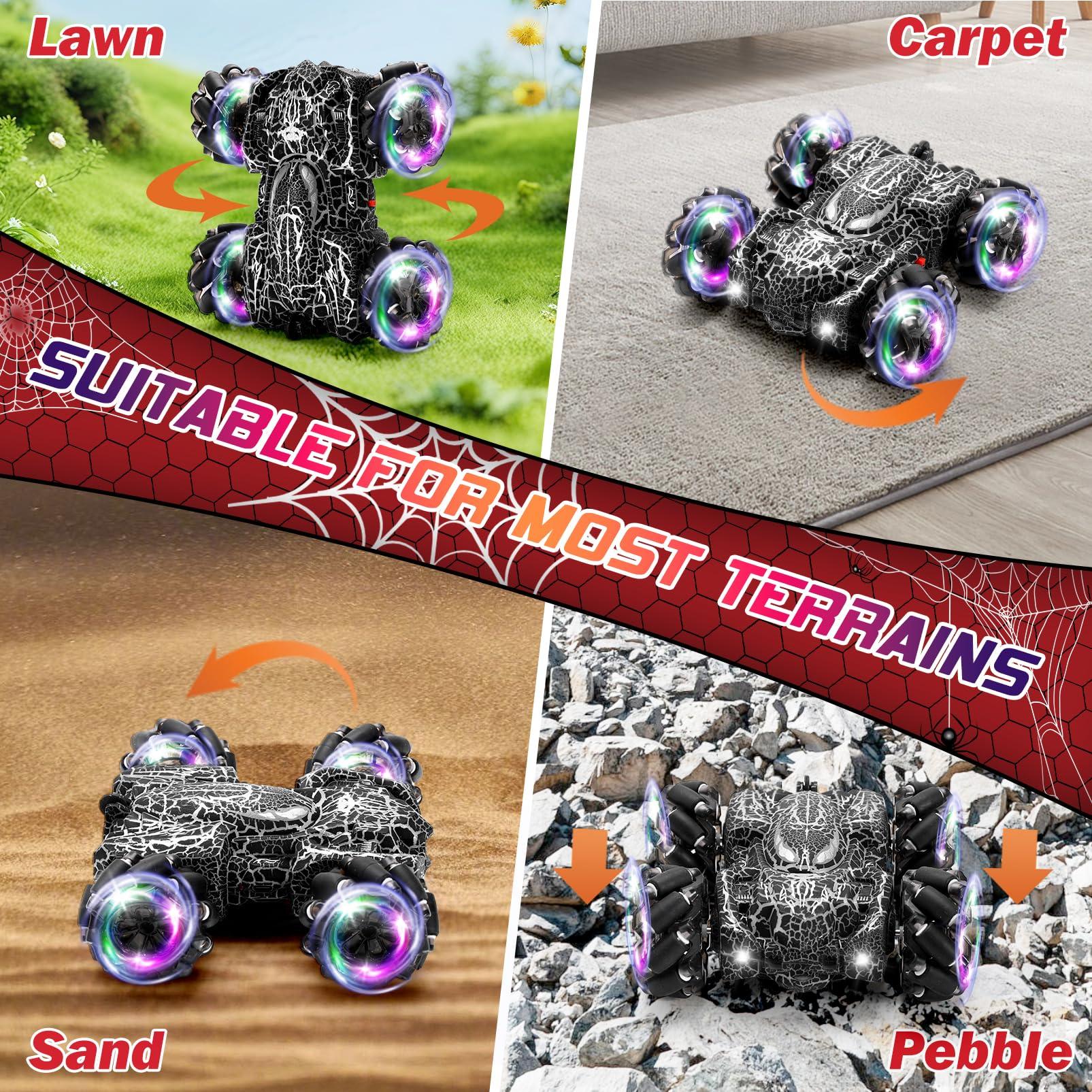 Hand Controlled Remote Control Car, 2.4Ghz Gesture Sensing RC Stunt Car with Wholebody Light & Headlight, Rechargeable 360° Rotating Double Sided RC Cars Black Spider Toys for Boys 4-6 5-7 8-12 - Image 3