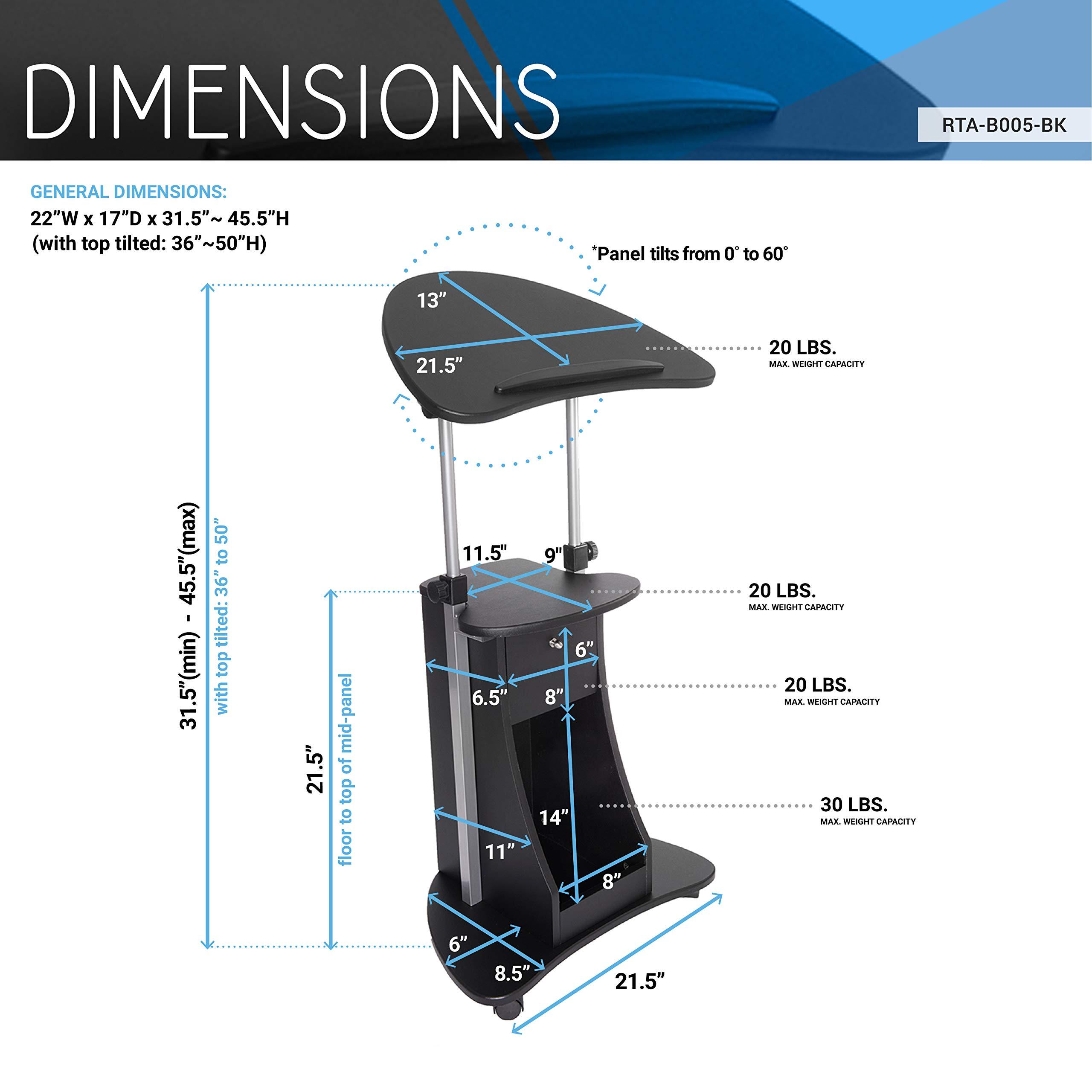 Techni Mobili Sit-to-Stand Mobile Medical Laptop Computer Cart, Black, Adjustable Height, B005 - Image 3