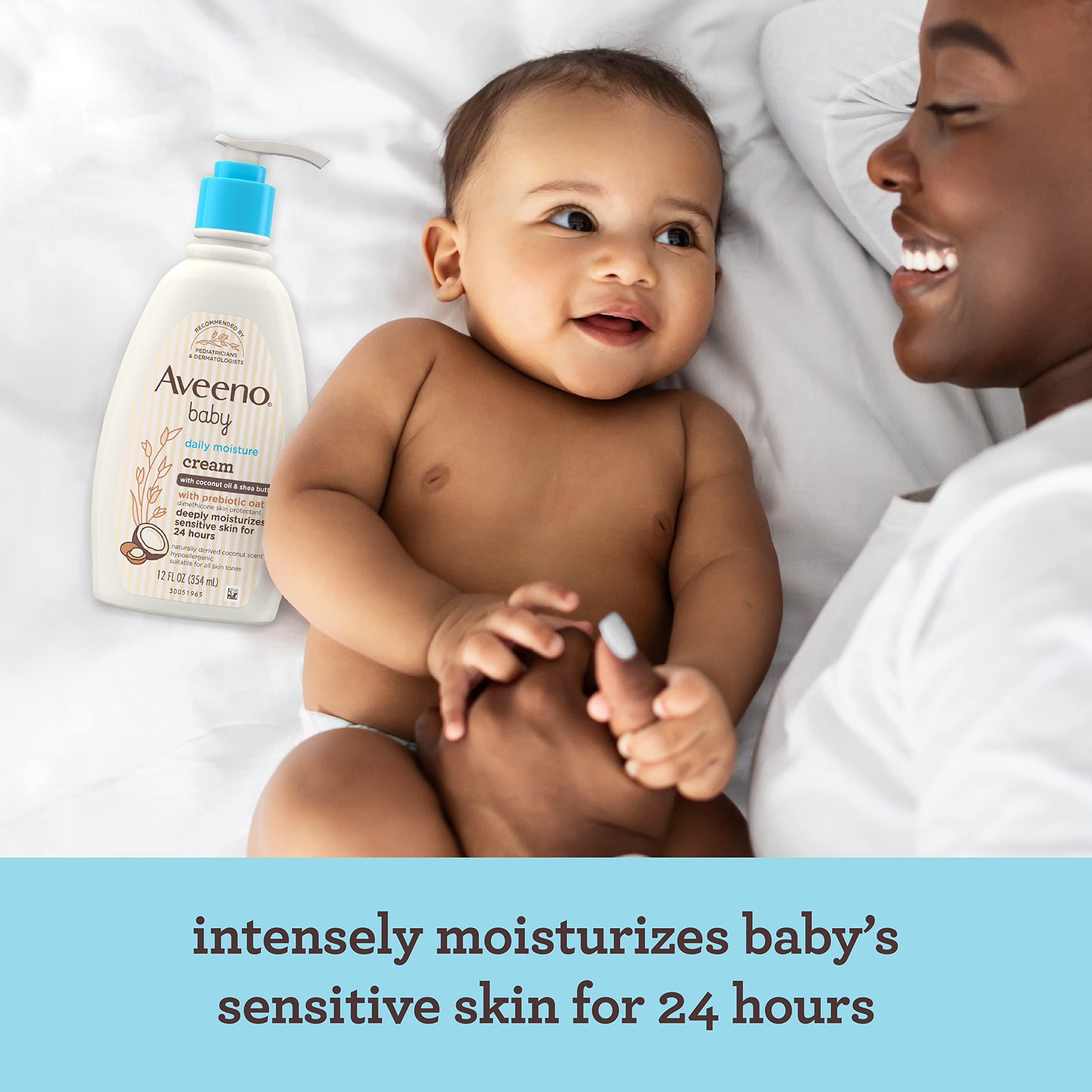Aveeno Baby Daily Moisture Body Lotion for Sensitive Skin, Hypoallergenic Moisturizing Baby Lotion with Nourishing Oat to Deeply Moisturize Baby's Skin, Fragrance-Free, 18 fl. oz, 2 Pack - Image 3