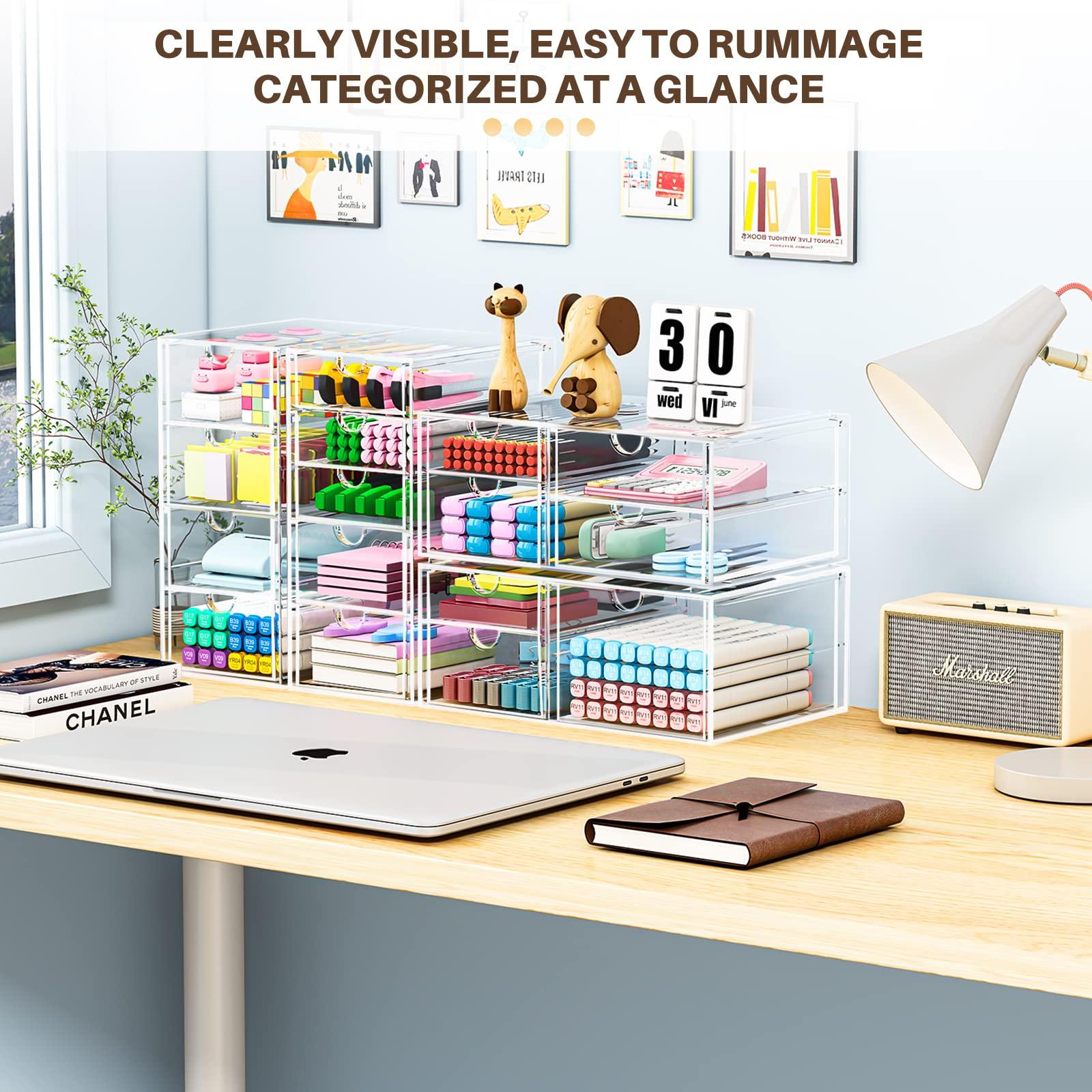 caktraie Makeup Organizer Storage With 16 Drawers, 4 Pcs Desktop Office Supplies, Desk Organizers, Clear Accessories, Dustproof Drawer and for Make Up, Jewelry, Pen, Stationary - Image 4