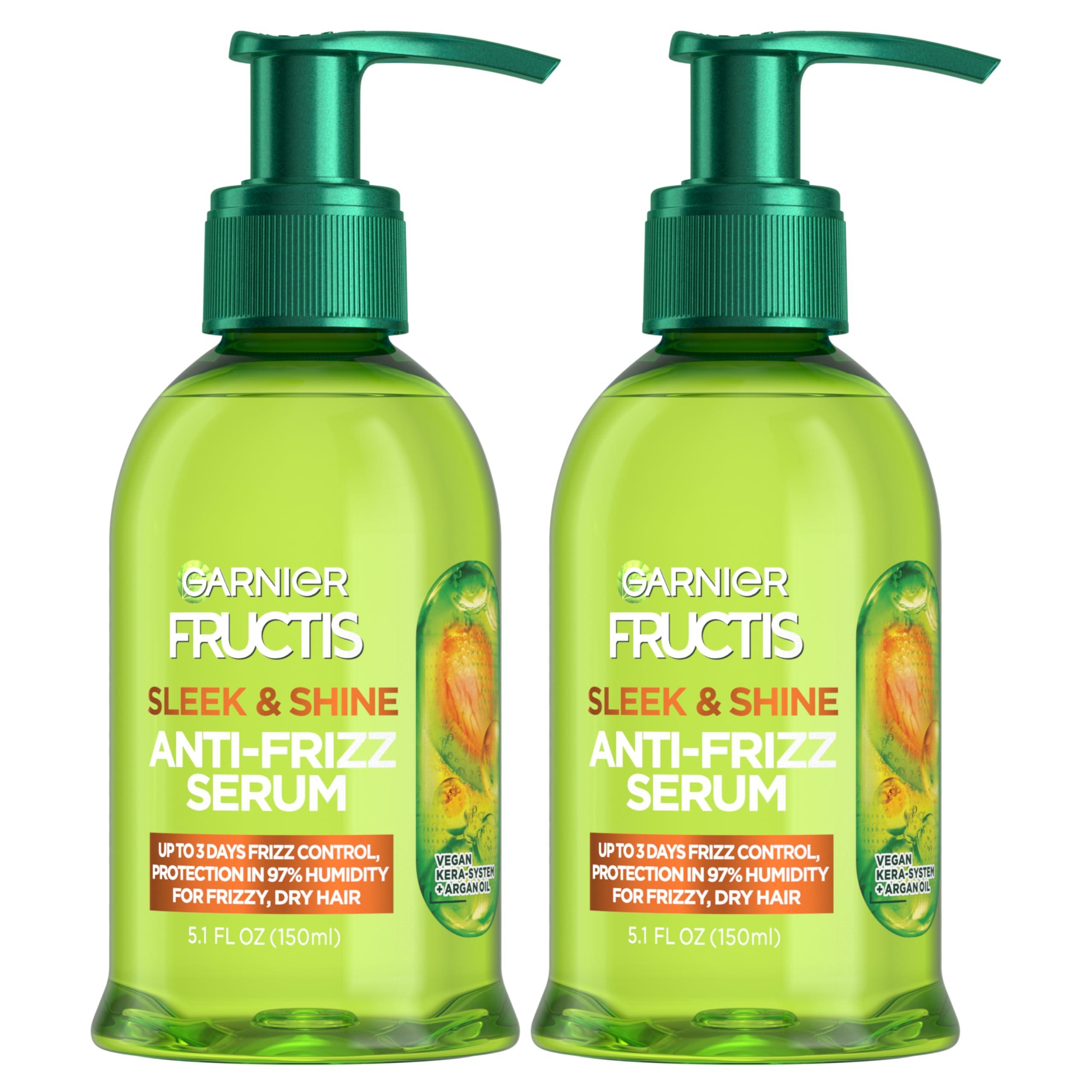 Garnier Fructis Sleek & Shine Anti-Frizz Serum for Frizzy, Dry Hair, Argan Oil, 5.1 Fl Oz, 2 Count (Packaging May Vary) - Image 1