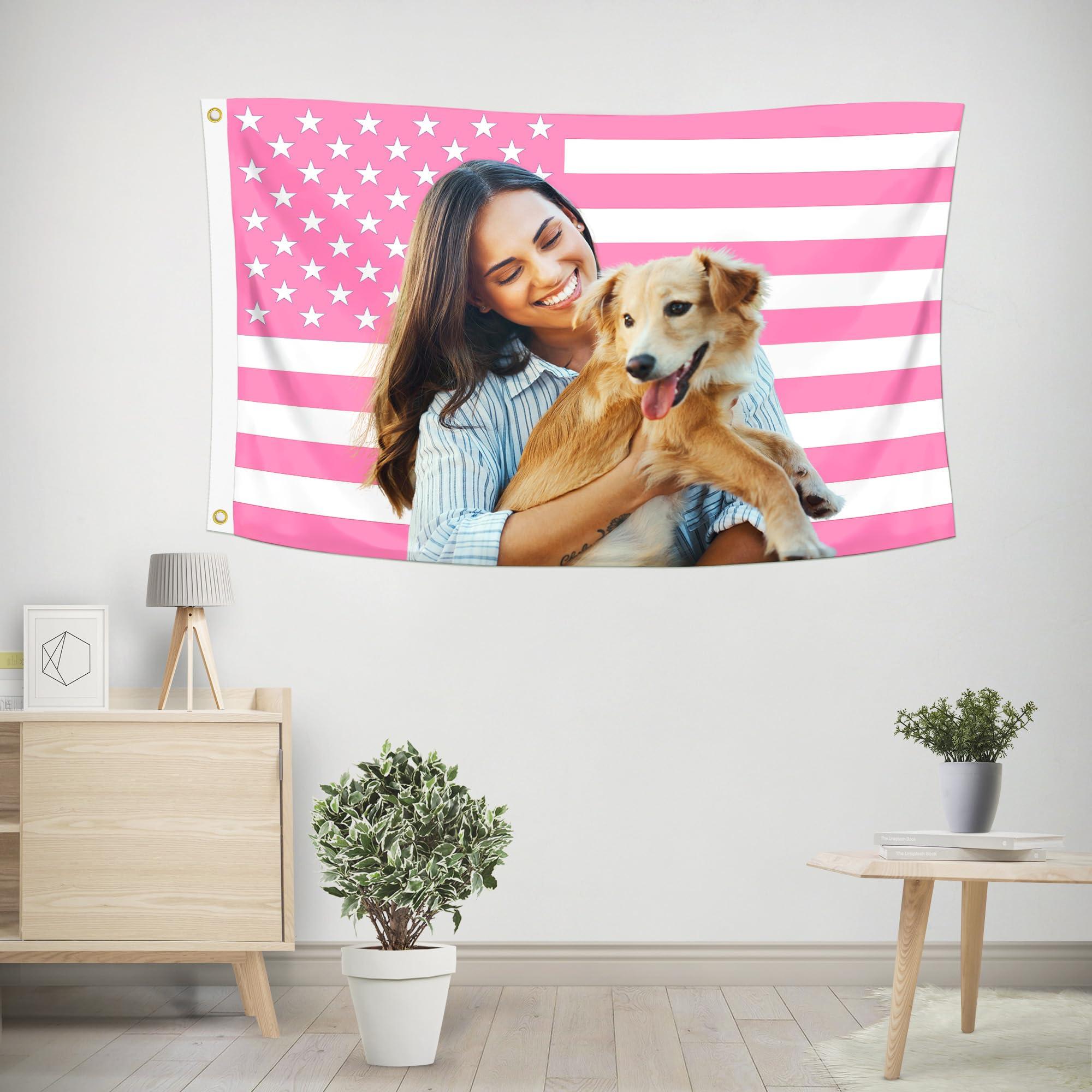 Custom Pink American Flag 2x3 Ft Design Your Own Image Tapestry Poster Flag for Clubs Concerts Bars Dorms Bedrooms Living Rooms Unique Personalized Decoration - Image 2