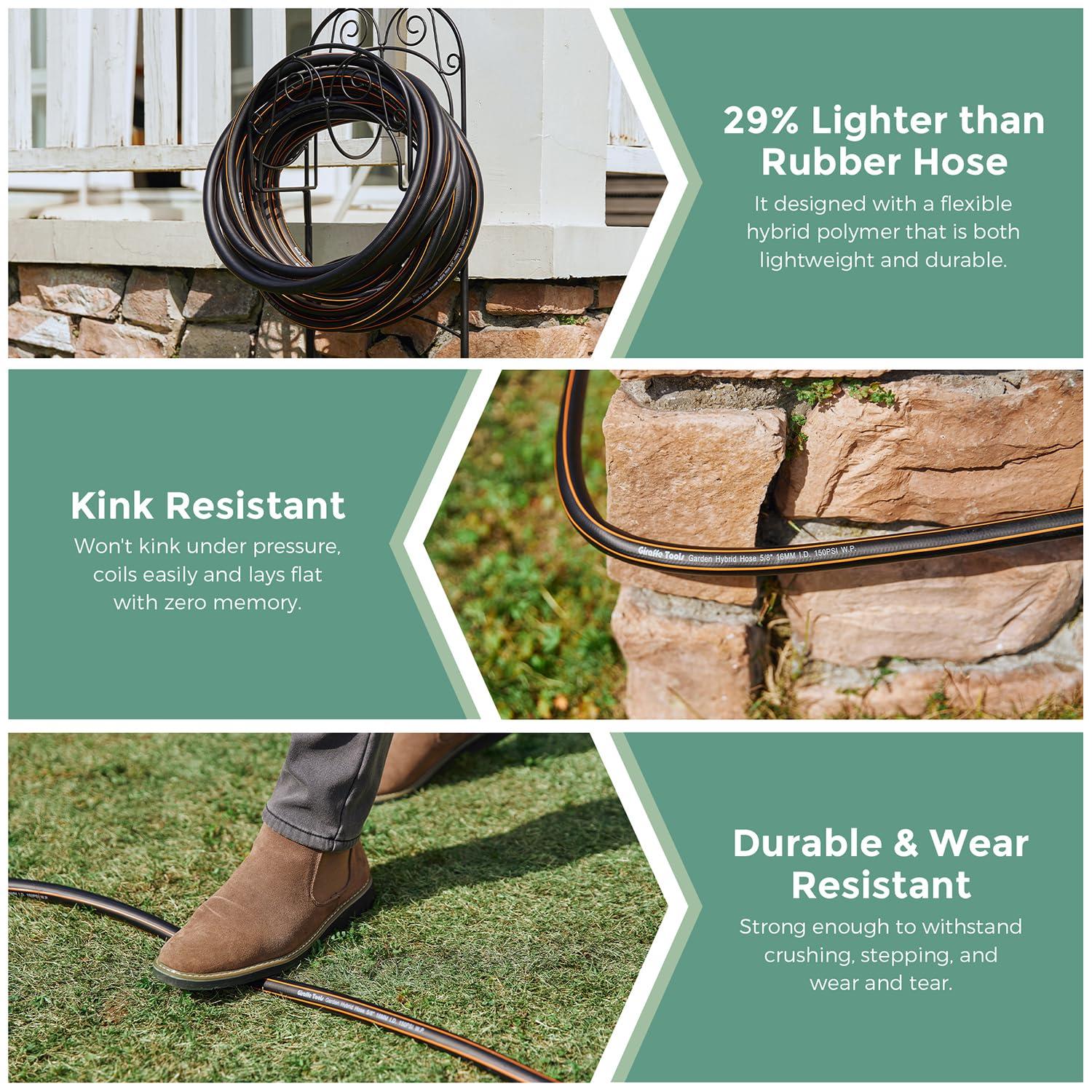 Giraffe Hybrid Garden Hose 5/8" x 50ft, Custom Length, NO Kink, Flexible, Leakproof Hose with Male to Female Fittings, 600 Burst PSI - Image 5