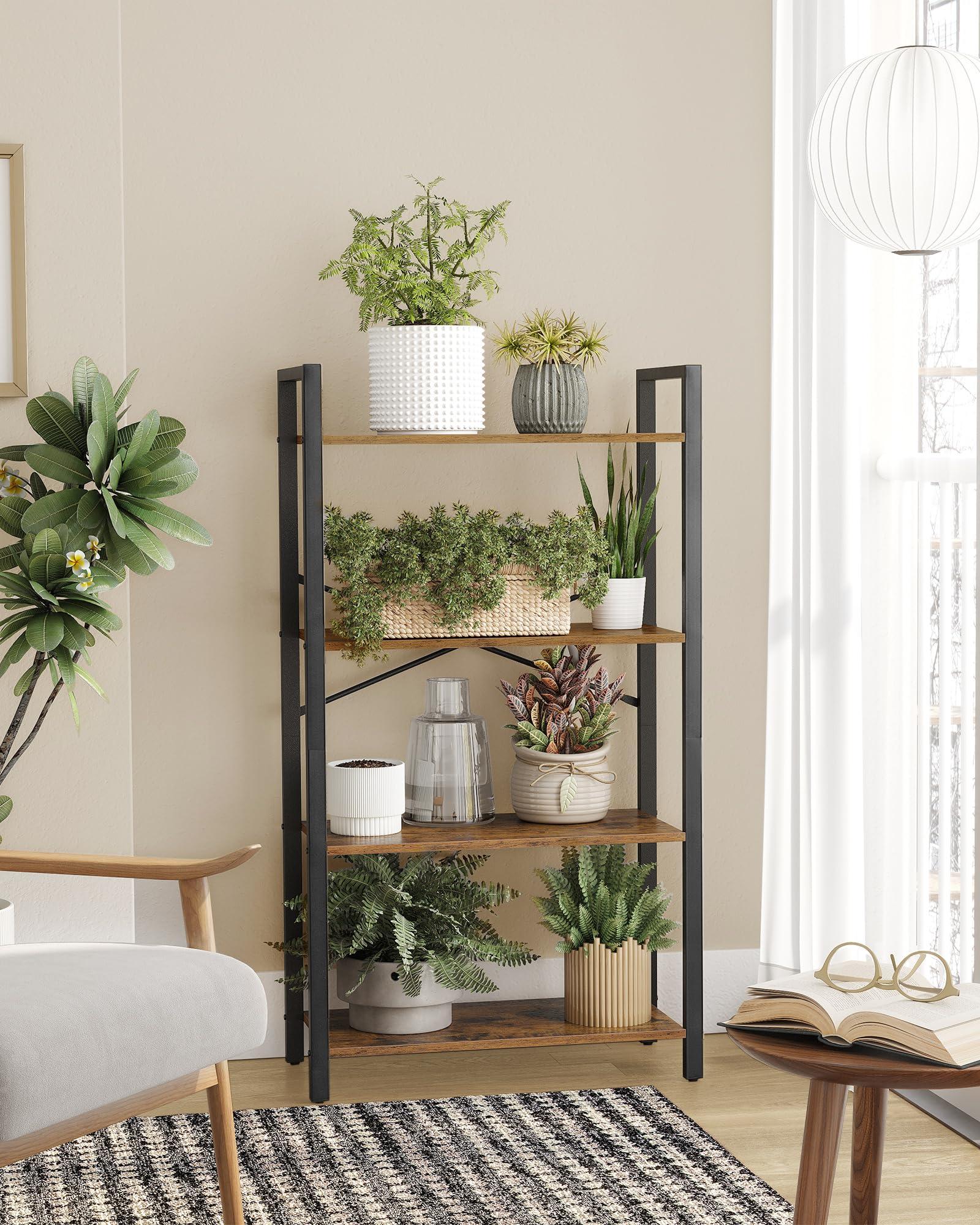 VASAGLE 4-Tier Bookshelf, Bookcase with Steel Frame, Book Shelf for Living Room, Home Office, Study, 11.8 x 26 x 47 Inches, Industrial Style, Rustic Brown and Ink Black ULLS60BX - Image 7