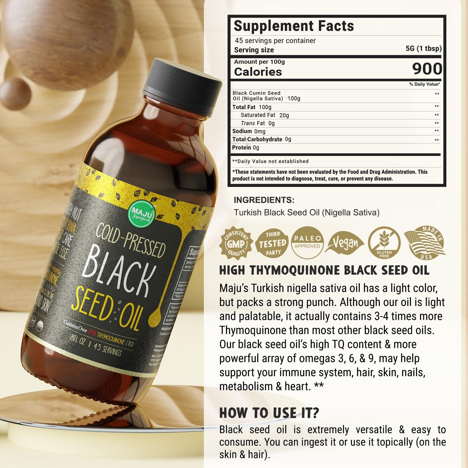 MAJU Black Seed Oil - 3 Times Thymoquinone, Cold-Pressed, 100% Turkish Black Cumin Seed Oil, Liquid Pure Blackseed Oil, Glass Bottle, 8 oz - Image 2
