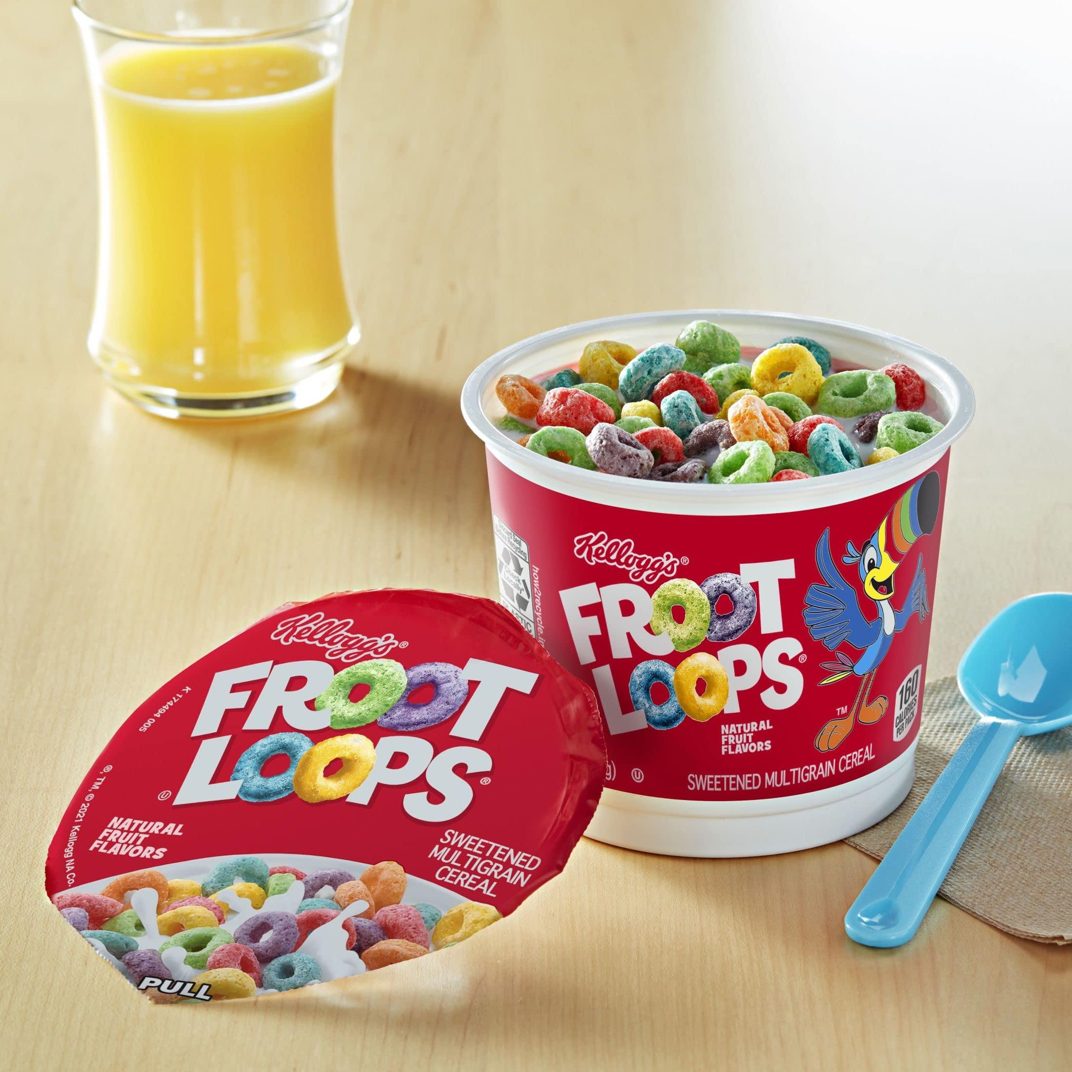 Kellogg's Froot Loops Breakfast Cereal Cups, Fruit Flavored, Breakfast Snacks with Vitamin C, Original, 18oz Case (12 Cups) - Image 5