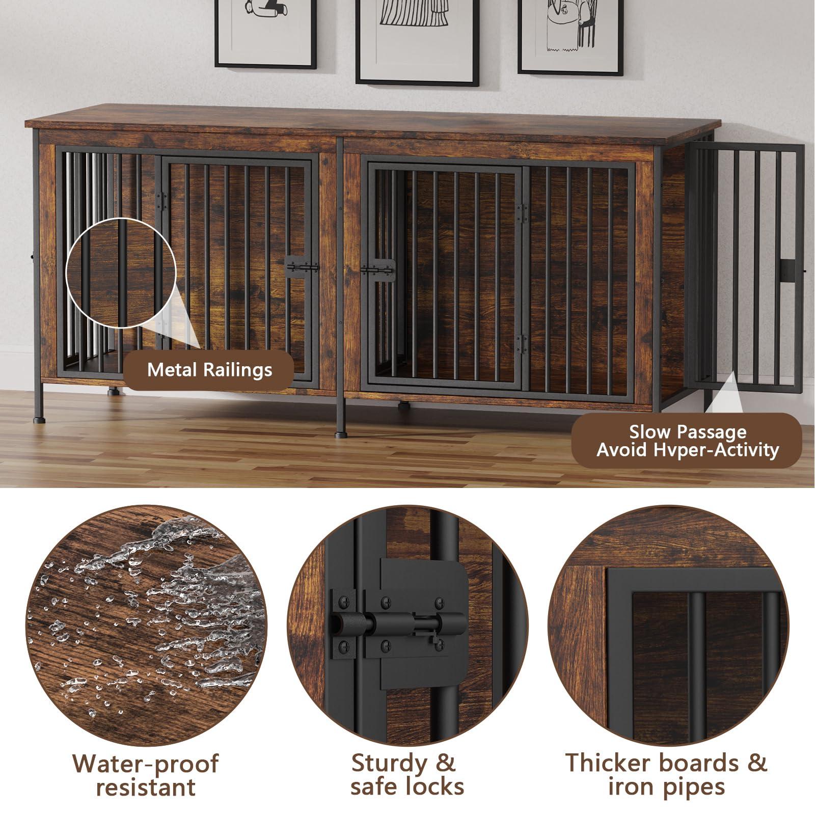 EasyCom 78 Inch Dog Crate Furniture for 2 Dogs, Extra Large Double Dog Cage Large Breed, XXL Thick Wooden Dog Crate TV Stand, Sturdy Dog Kennel with Divider - Image 6