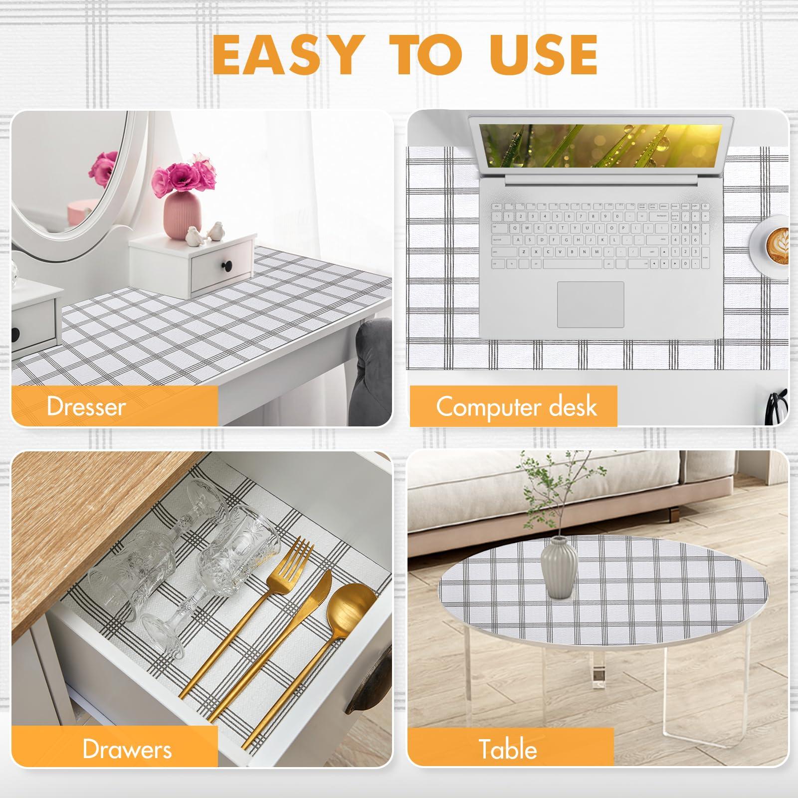 Viseeko Shelf and Drawer Liner for Kitchen Cabinet, Non-Adhesive Cabinet Liners for Shelves, Strong Grip Shelf Paper Non-Slip Waterproof Easy to Cut for Dresser Cupboard, Grey Stripe, 12 in x 30 ft - Image 8