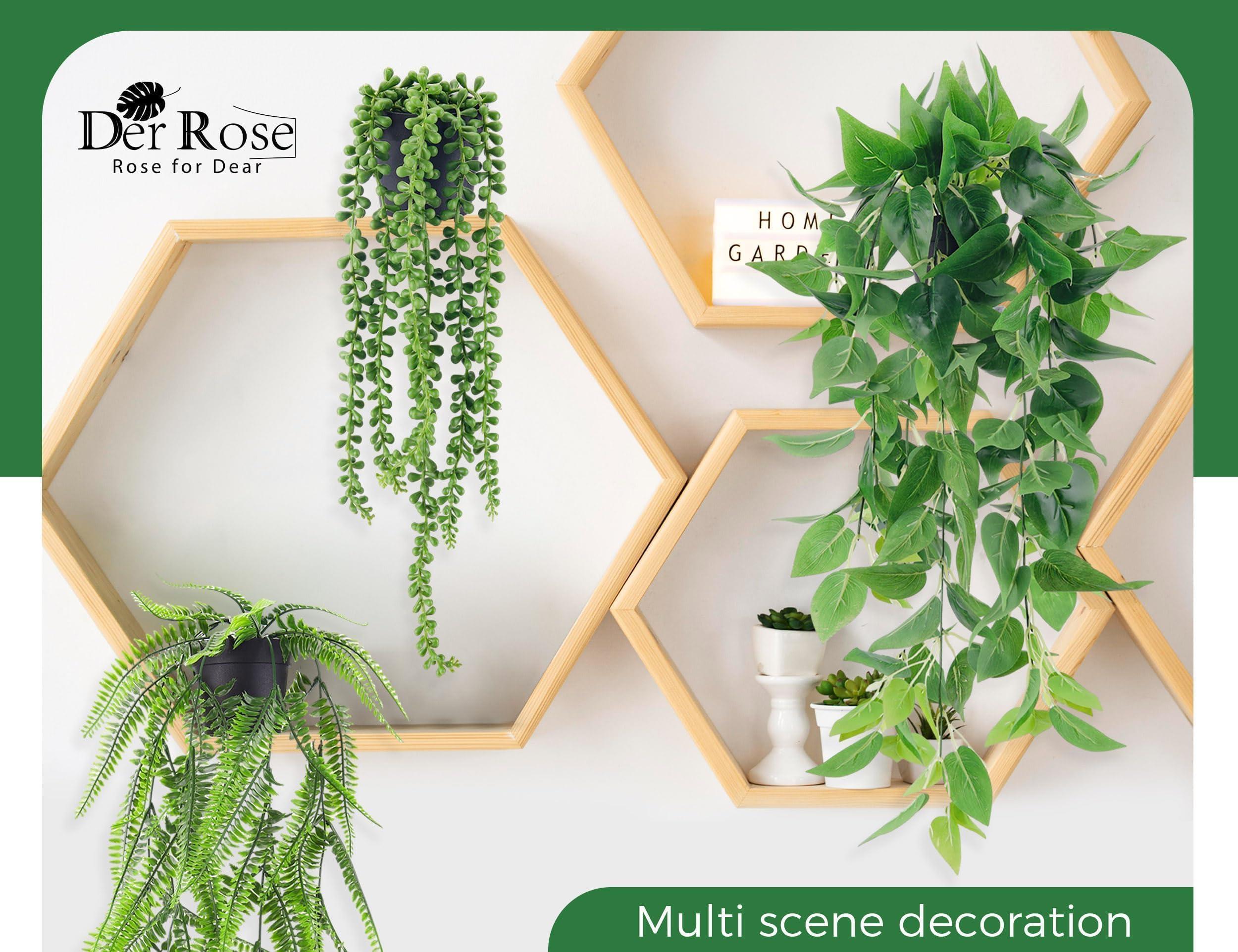 Der Rose 4Pcs Fake Plants Hanging Artificial Ivy Vine Faux Eucalyptus Hanging Plants, Boston Fern, String of Pearls for Living Room Bedroom Boho Wall Shelf Indoor Outdoor Decor - Image 5
