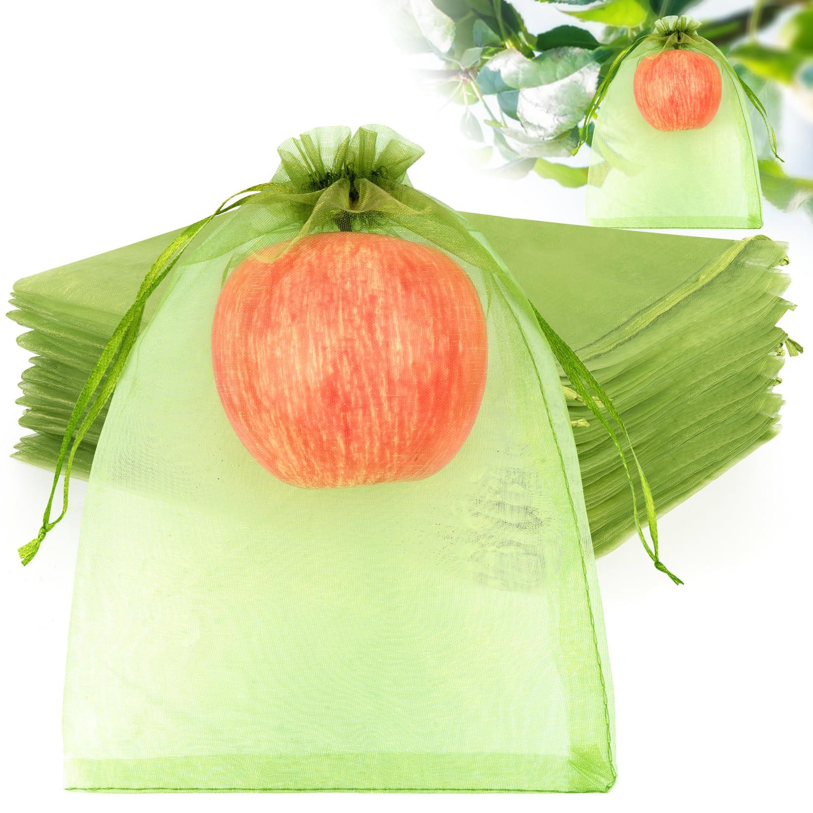 ANZNKU 100pcs 6x9 Inch Fruit Protection Bags, Fruit Bags for Fruit Trees, Green Mesh Cover Bag Garden Netting Pest Barrier for Tomato Mango Vegetables