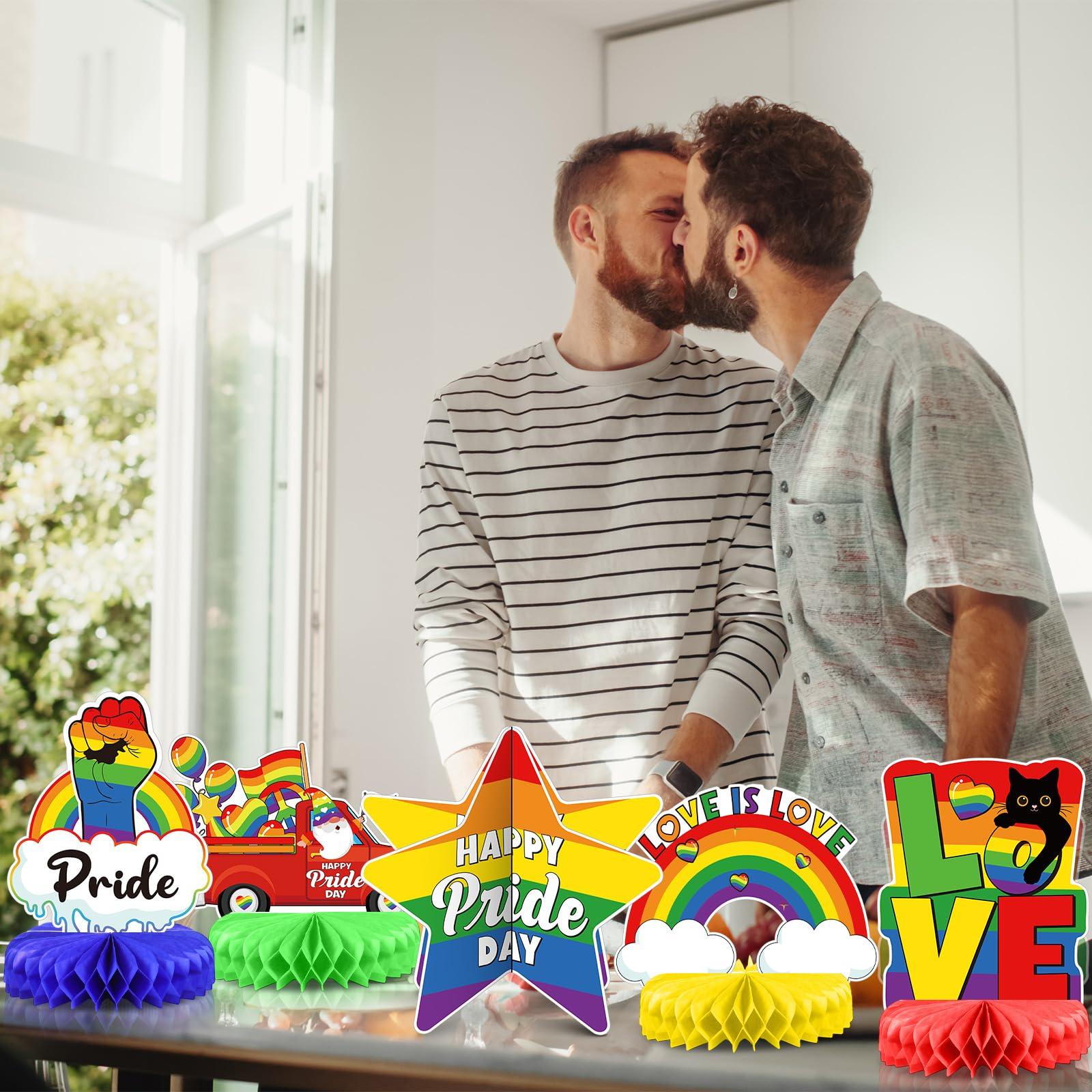 Pasimy 11 Pcs Pride Decorations 3D Rainbow Honeycomb Table Centerpiece Gay Pride Month Party Decorations Love Is Love Tabletop Toppers Rainbow Sign Decor for Office Classroom Home Lgbtq Party Supplies - Image 7