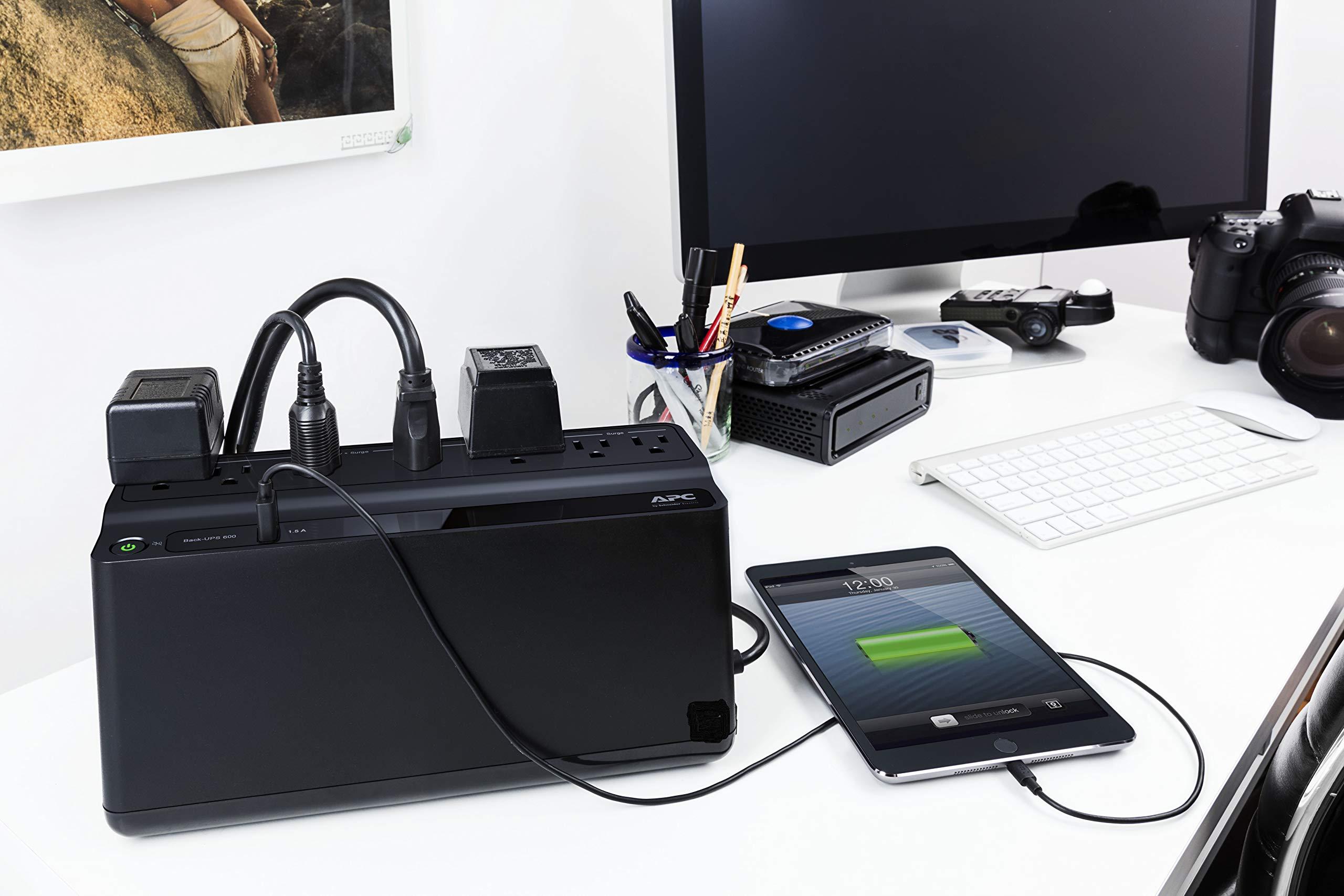 APC UPS Battery Backup and Surge Protector, 600VA/330 Watts Backup Battery Power Supply, BE600M1 Back-UPS with USB Charger Port - Image 7