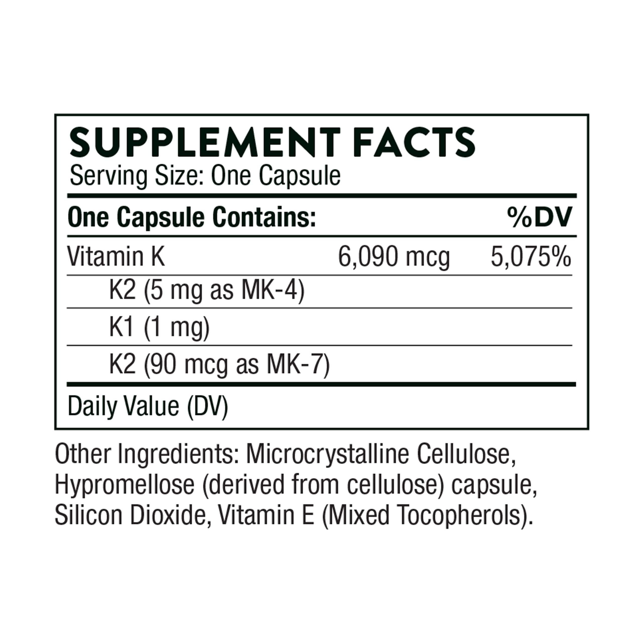 THORNE Vitamin K (Formerly 3-K Complete) - Vitamins K1 and K2 (as MK-4 and MK-7) - Supports Strong Bones* - 60 Capsules - Image 2