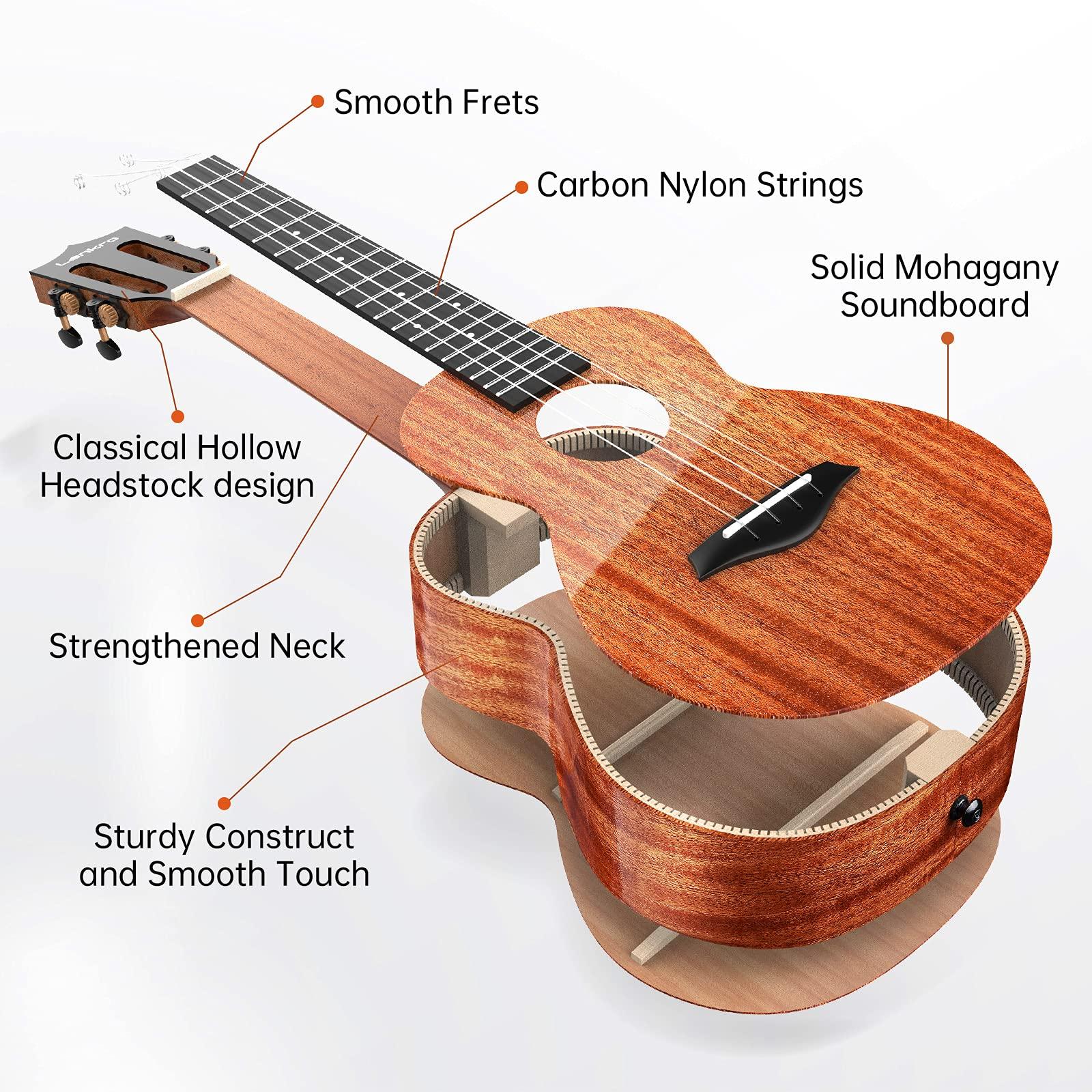 Lankro Concert Ukulele Solid Mahogany Ukelele 23 inch Beginners Starter Kit with Ukeleles Accessories for Adults Stringed Musical Instruments Hawaiian Ukalalee - Image 4