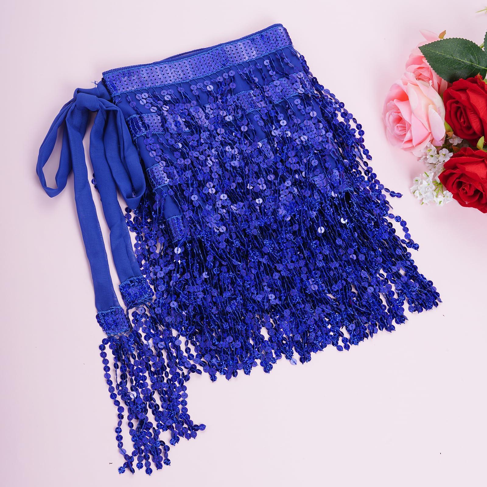 Belly Dance Hip Scarf Sequin Tassel Skirt Wrap Sparkly Rave Costume for Women - Image 4