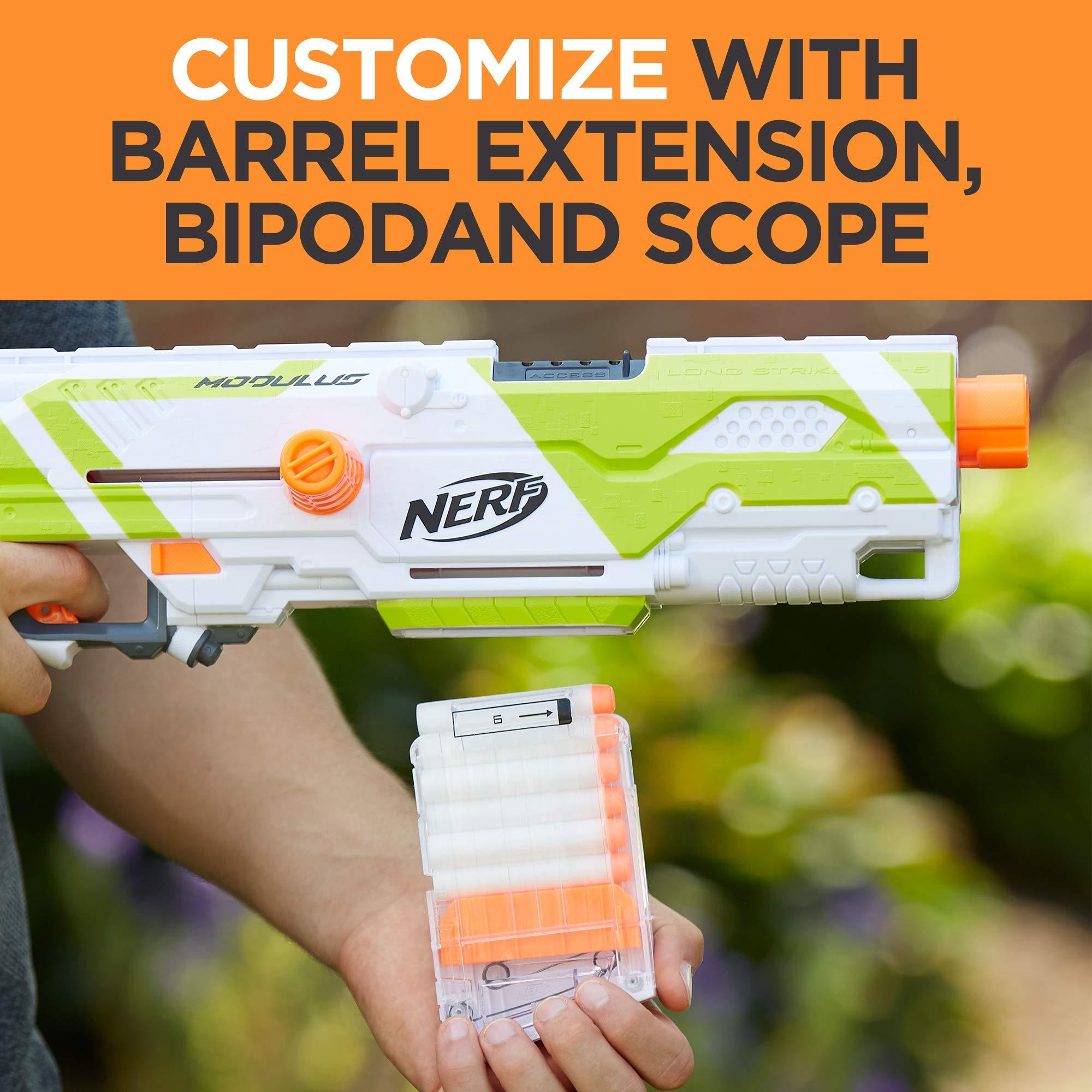 NERF Longstrike Modulus Toy Blaster with Barrel Extension, Bipod, Scopes, 18 Elite Darts & 3 Six-Clips (Amazon Exclusive) - Image 5