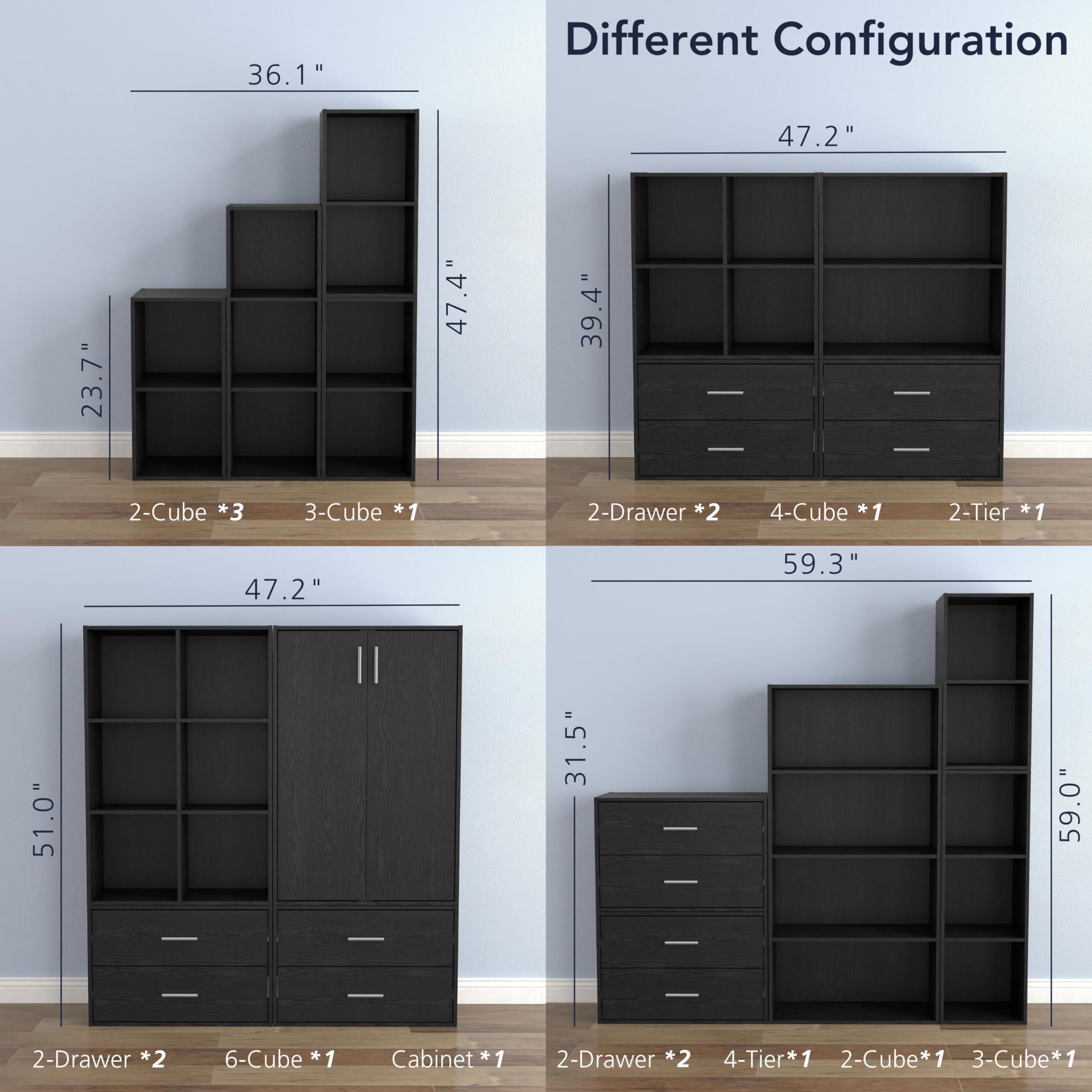 HOMES: INSIDE + OUT Apexa 2-Tier Cube Storage Organizer Shelves, Stackable Wood Bookcase Fits Cubby Bins for Organization, Dorm Teen Room Decor & Home Office, Black - Image 7