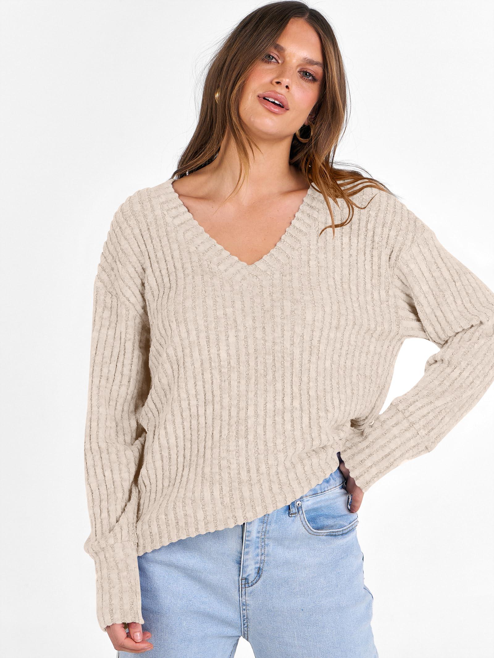ANRABESS Long Sleeve Shirts for Women V Neck Casual Fall Tops Loose Fit Lightweight Sweaters Tunic Fashion 2025 Clothes - Image 2