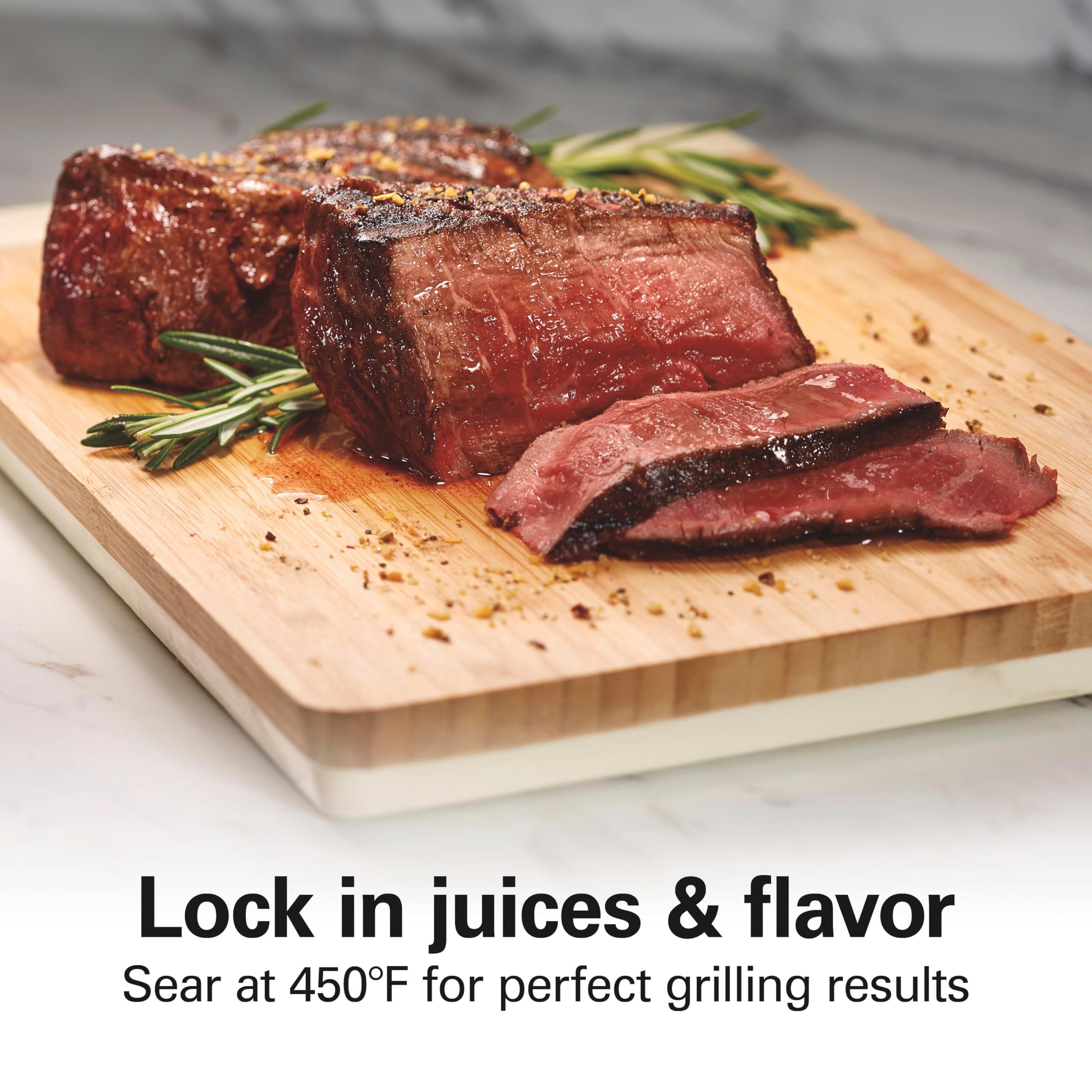 Hamilton Beach Electric Indoor Searing Grill with Viewing Window & Adjustable Temperature Control to 450F, 118 sq. in. Surface Serves 6, PFAS-Free Removable Nonstick Grate, Stainless Steel - Image 4
