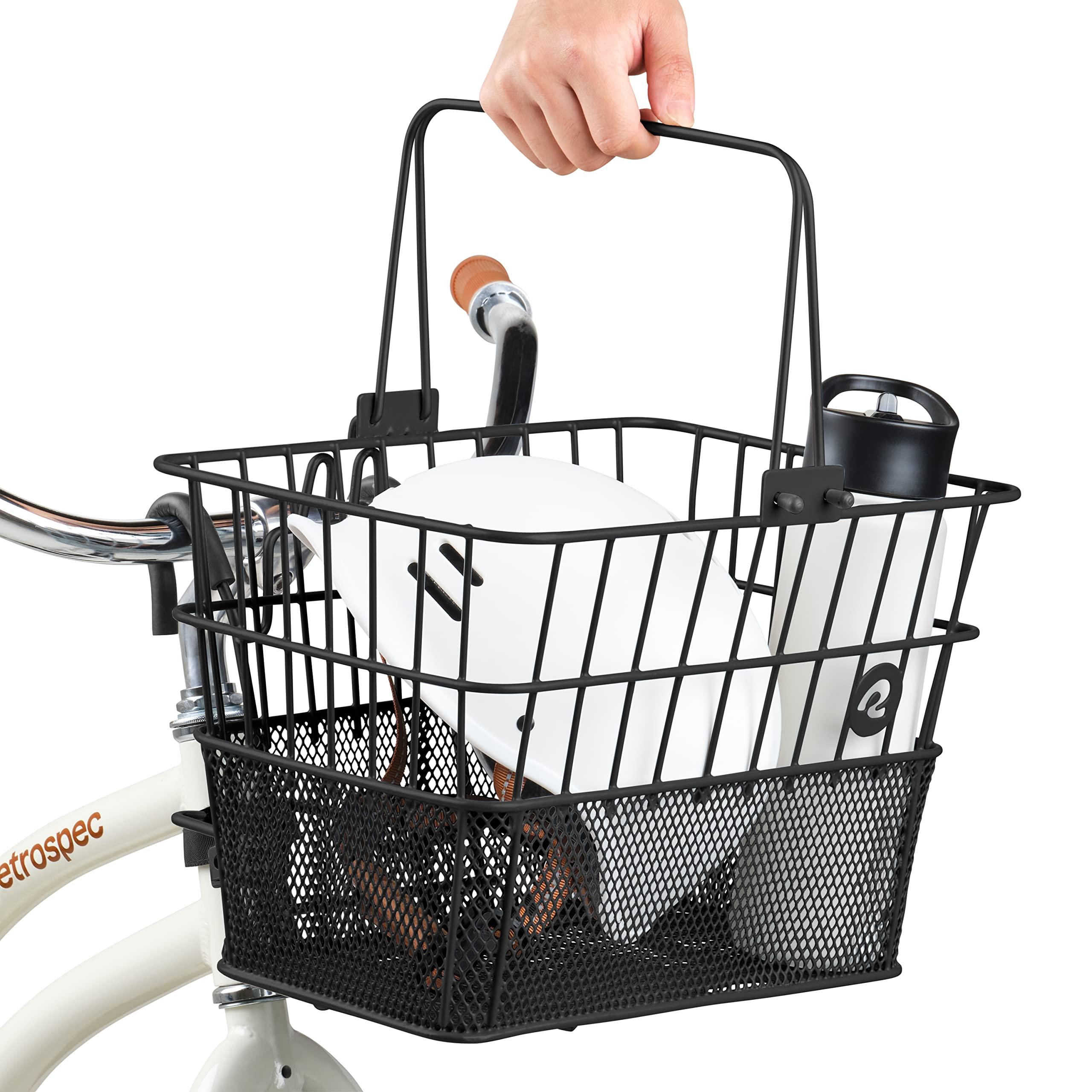 Retrospec Apollo Detachable Front Bike Basket Steel Half-Mesh with Integrated Detachable Hooks and Built-In Handle, Easy Assembly and Portability for Bicycles - Image 8