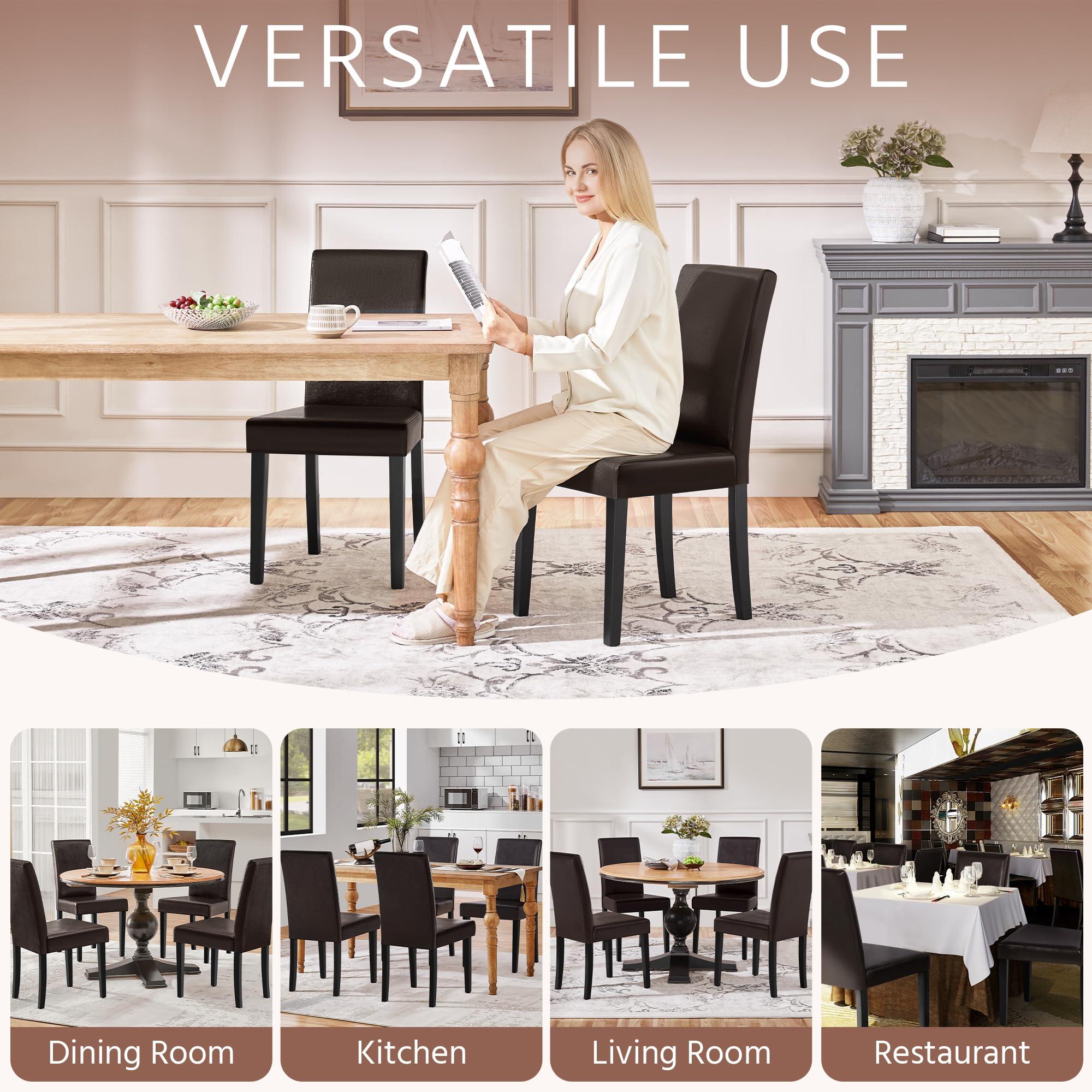 Yaheetech Dining Chairs Set of 4 PU Leather Dining Room Chairs with Waterproof Surface and Wood Legs for Kitchen Restaurant and Living Room, Dark Brown - Image 9