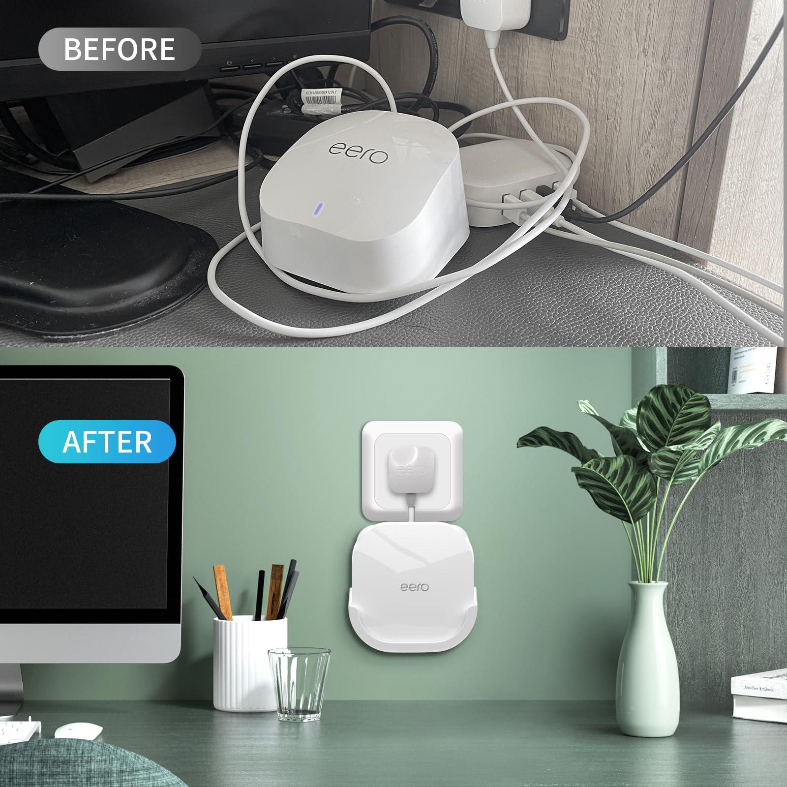 2Pack Wall Mount Holder for eero 6 Plus 6+ and eero 6 Router Mesh Wi-Fi System,Wall Mount Stand Bracket for eero 6 Plus and eero 6 tri-Band Mesh,Wall Bracket for eero 6+ Extender Router Wire Organizer - Image 4
