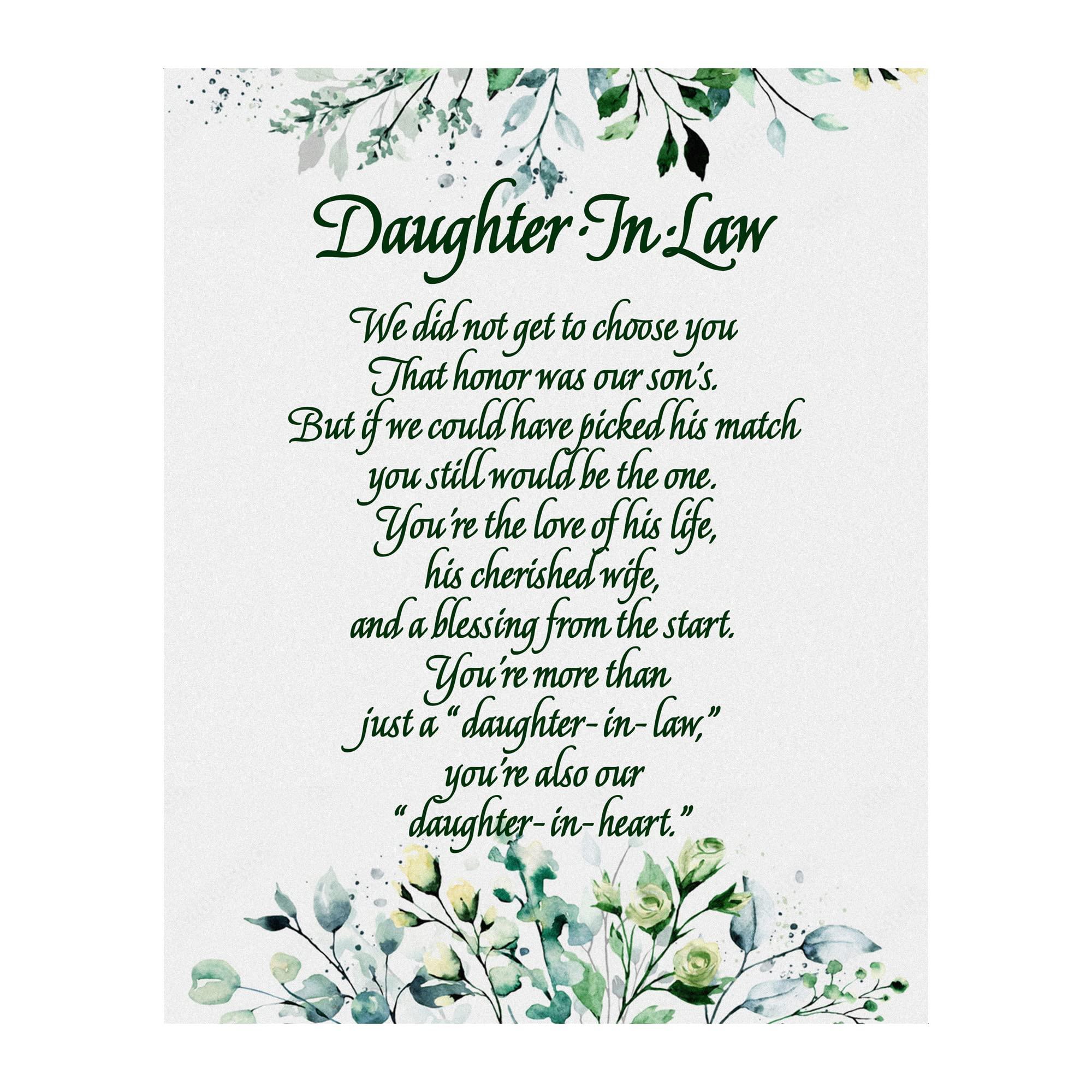Daughter-in-Law - Inspirational Wall Decor, Motivational & Heartfelt Flowers Wall Art Makes Great Poetic Print For Living Room Decor, Office Decor, Home Decor, or Room Decor Aesthetic, Unframed - 8x10