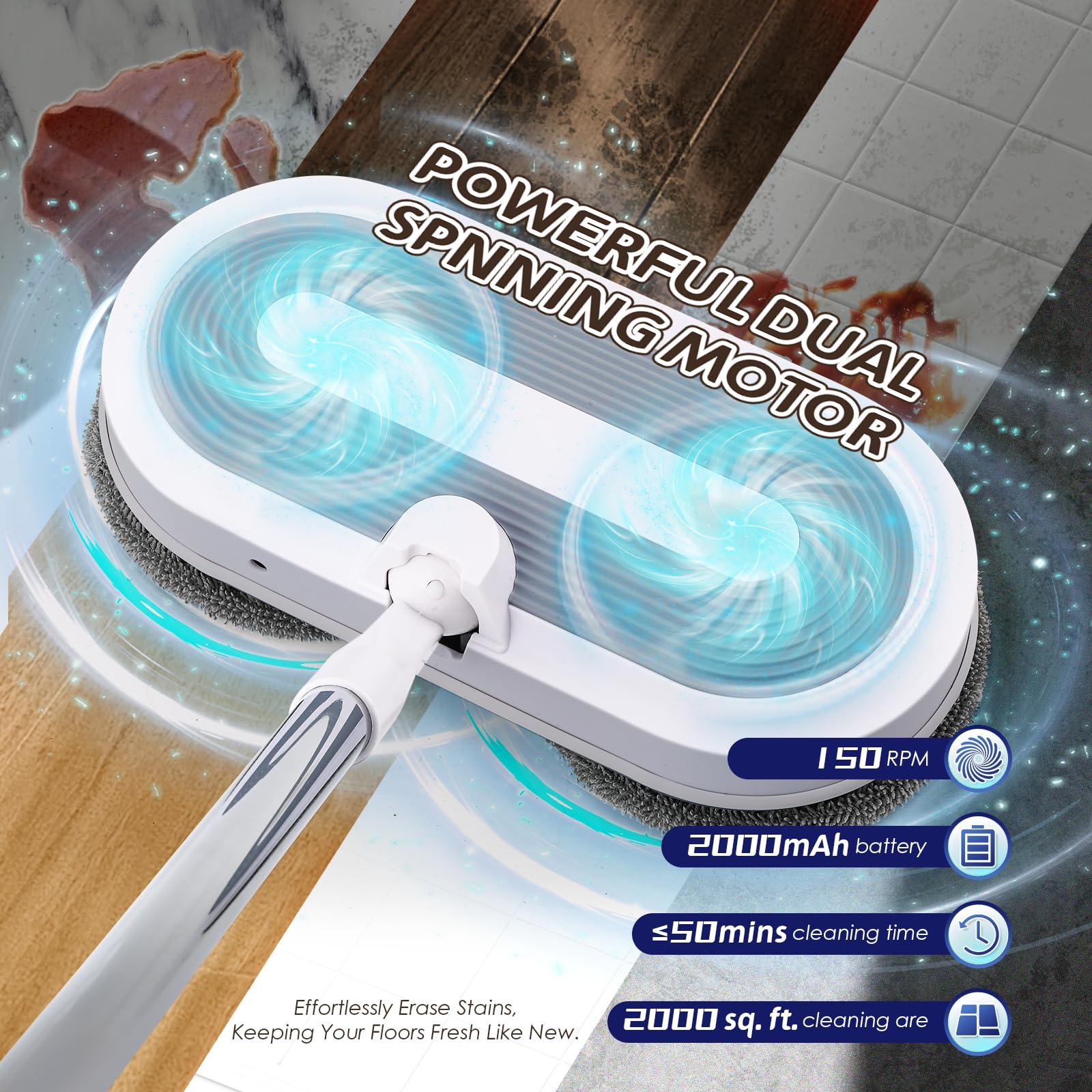 Hapyvergo Cordless Electric Spin Mop for Floor Cleaning with Water Sprayer, LED Headlights Automatic Mop for Hardwood Floors, Suitable for Wooden, Marble, Tile, Hardwood Floor, 4 Mop Pads - Image 2