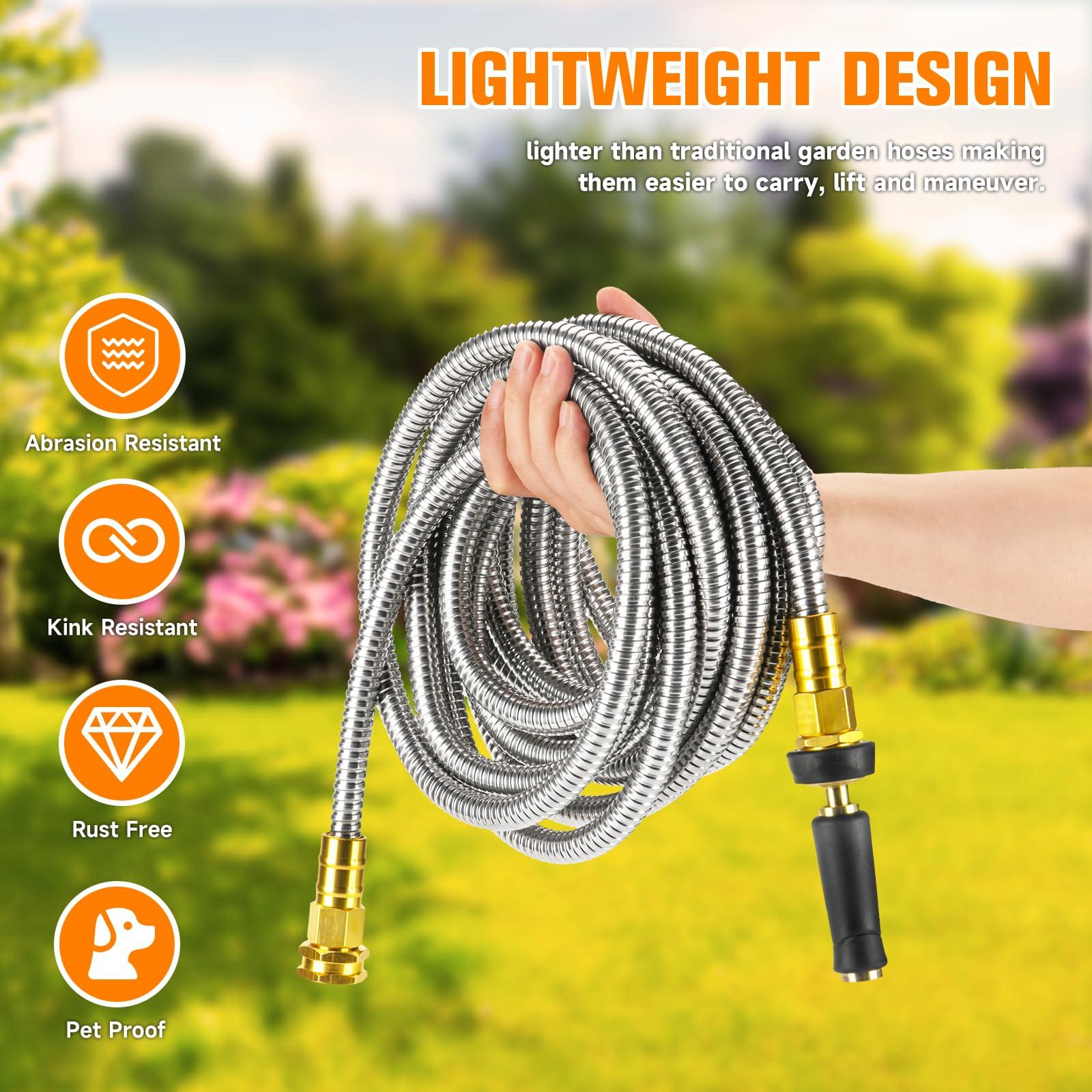 Rosy Earth 100 FT Garden Hose Expandable - 304 Stainless Steel Water Hose 100 FT - Heavy Duty Flexible Kink Free Hose, no Bite - Image 4
